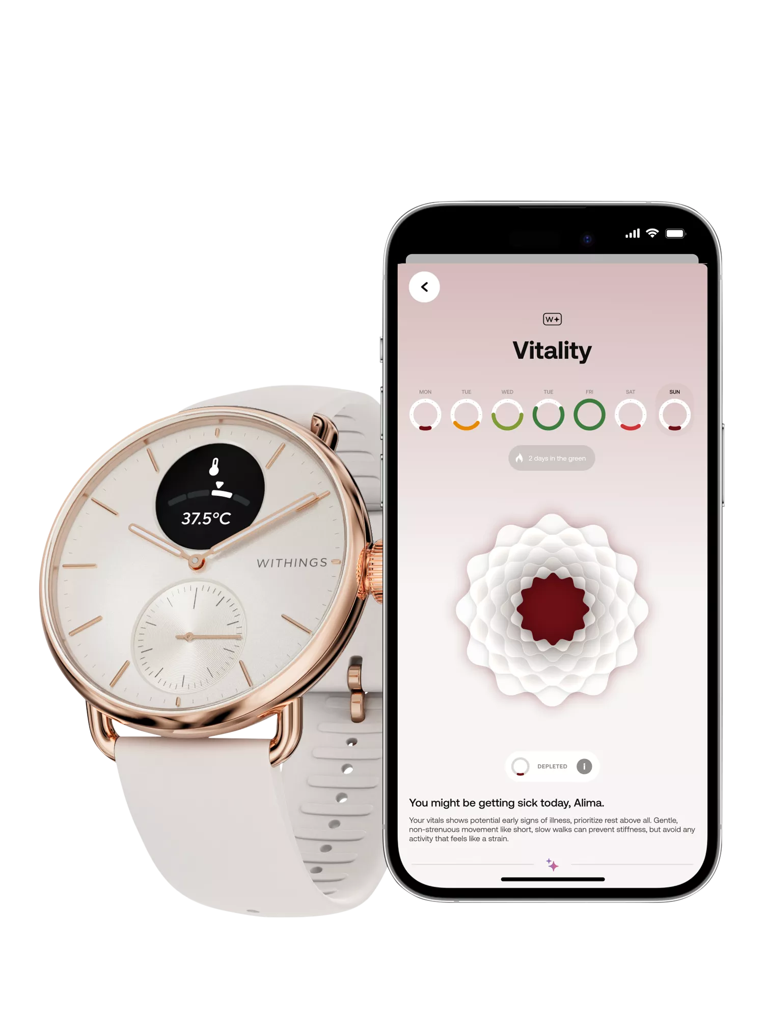 Withings ScanWatch 2 hybrid smartwatch 38mm rose gold (British brand)