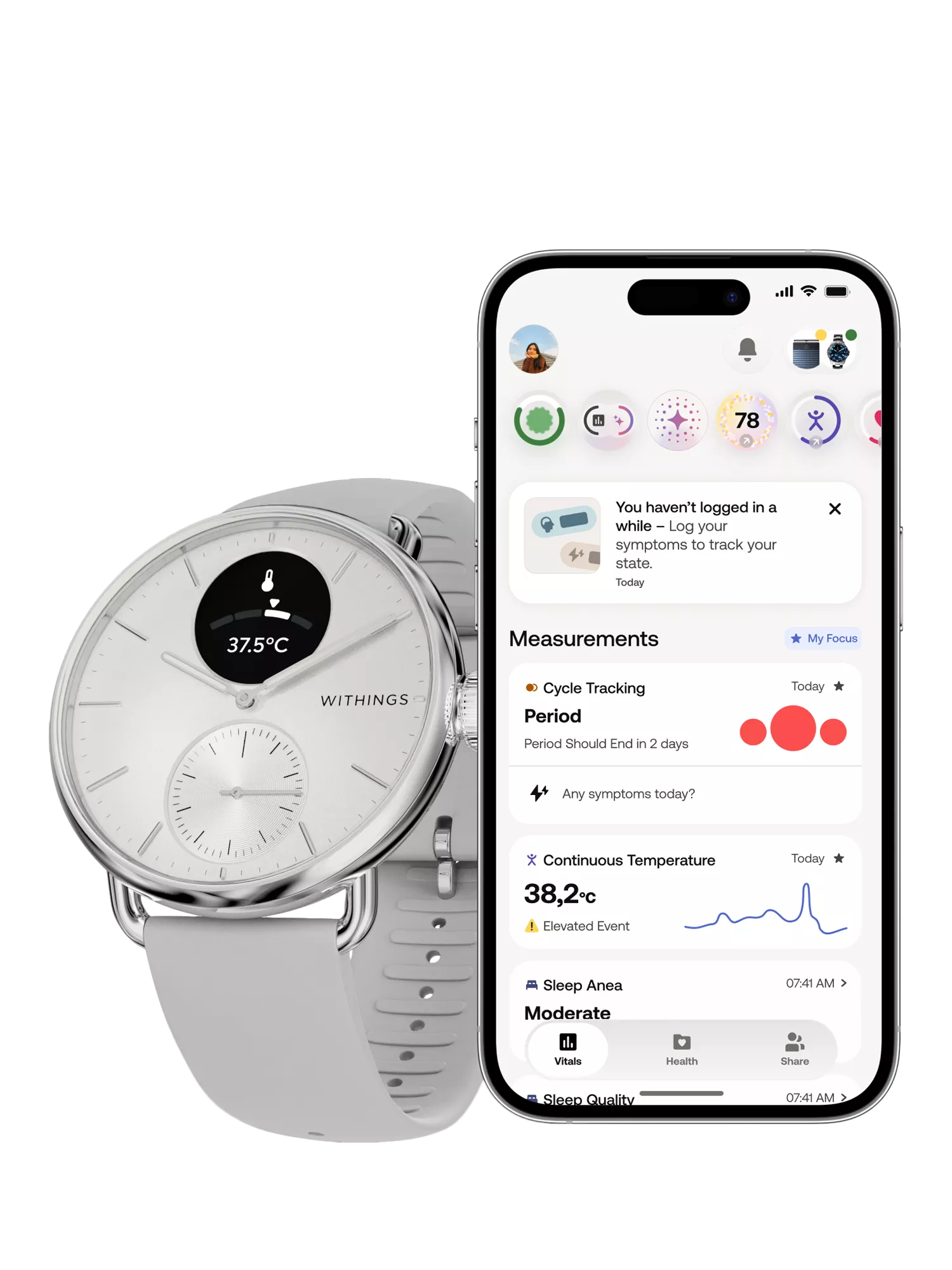 Withings Scanwatch 2 hybrid smartwatch white 38mm, imported from the UK