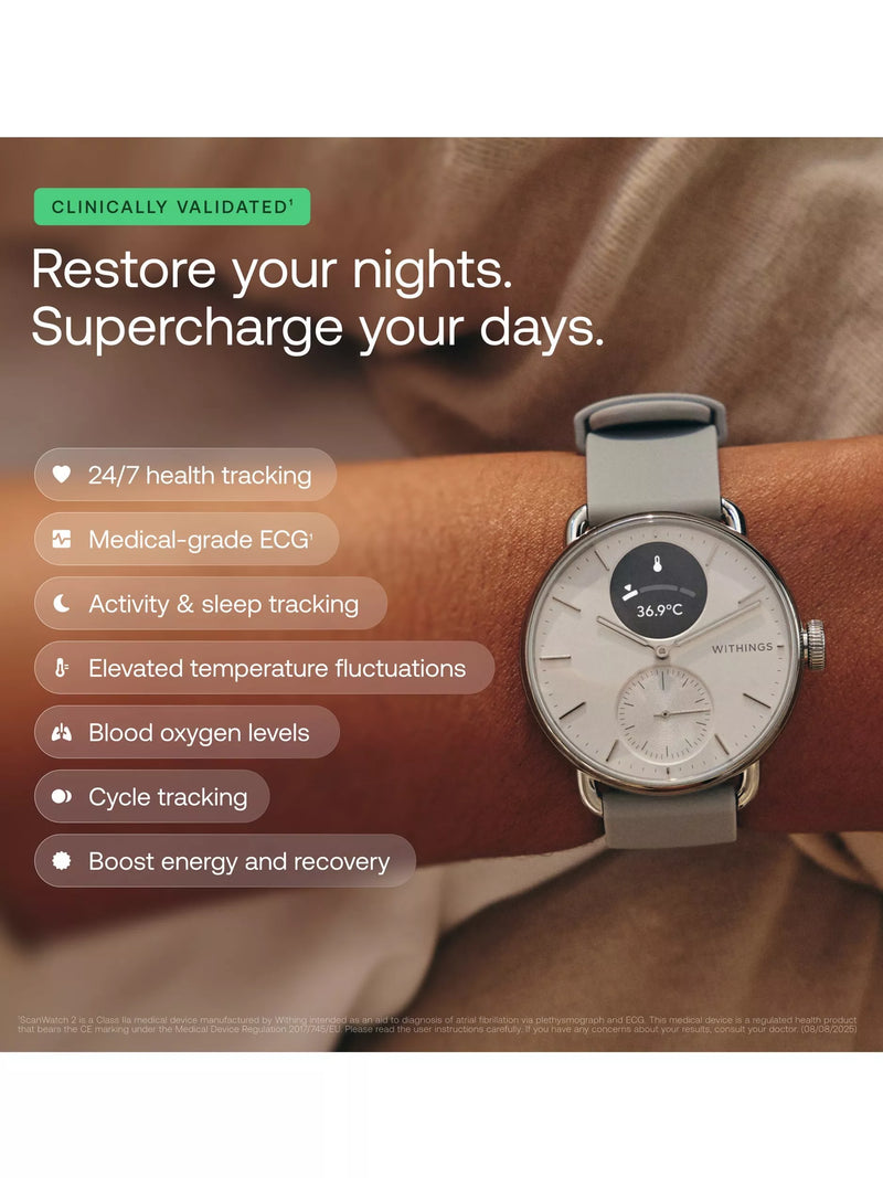 Withings Scanwatch 2 hybrid smartwatch white 38mm, imported from the UK