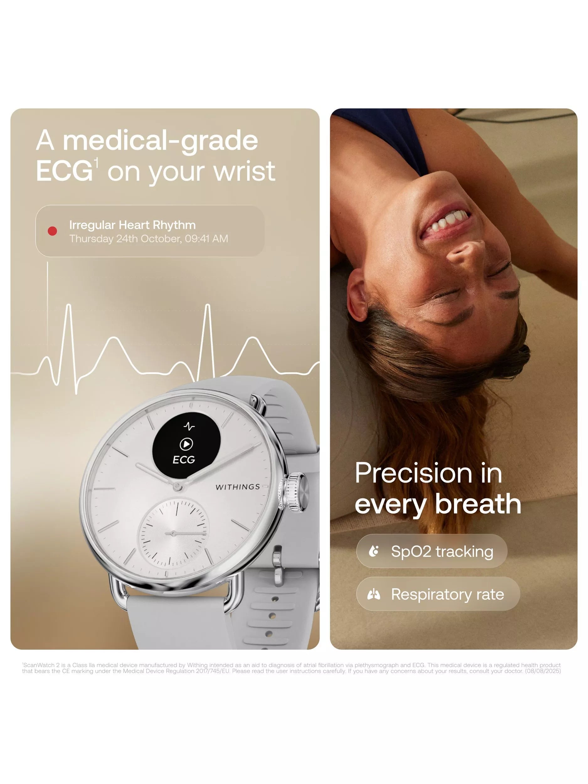 Withings Scanwatch 2 hybrid smartwatch white 38mm, imported from the UK