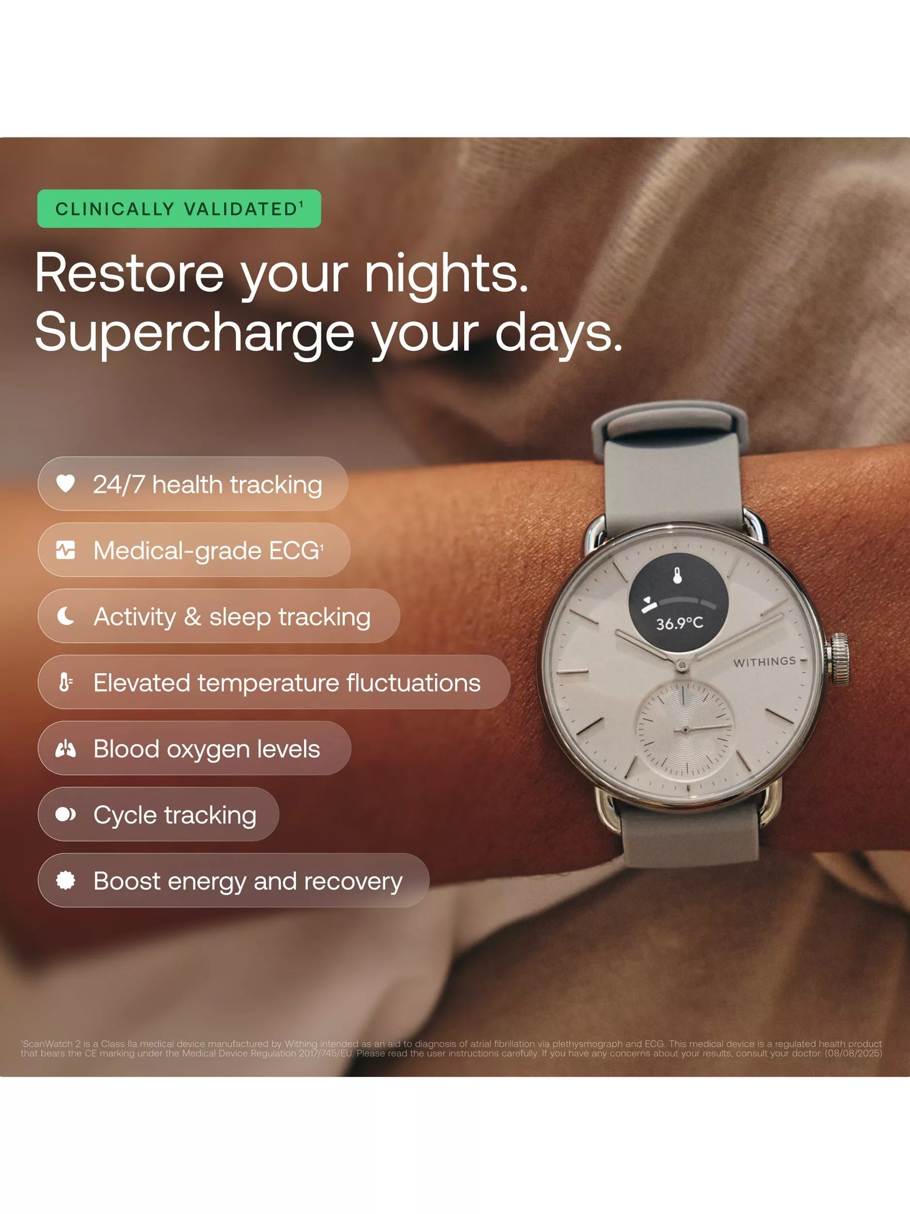 Withings Scanwatch 2 hybrid smartwatch 42mm black, UK version