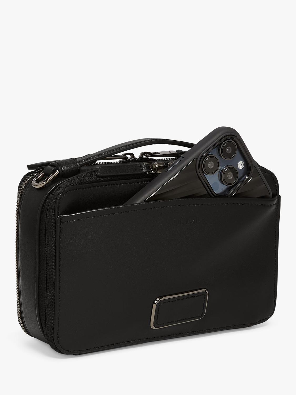 TUMI Myla leather crossbody bag in black gunmetal (British brand)