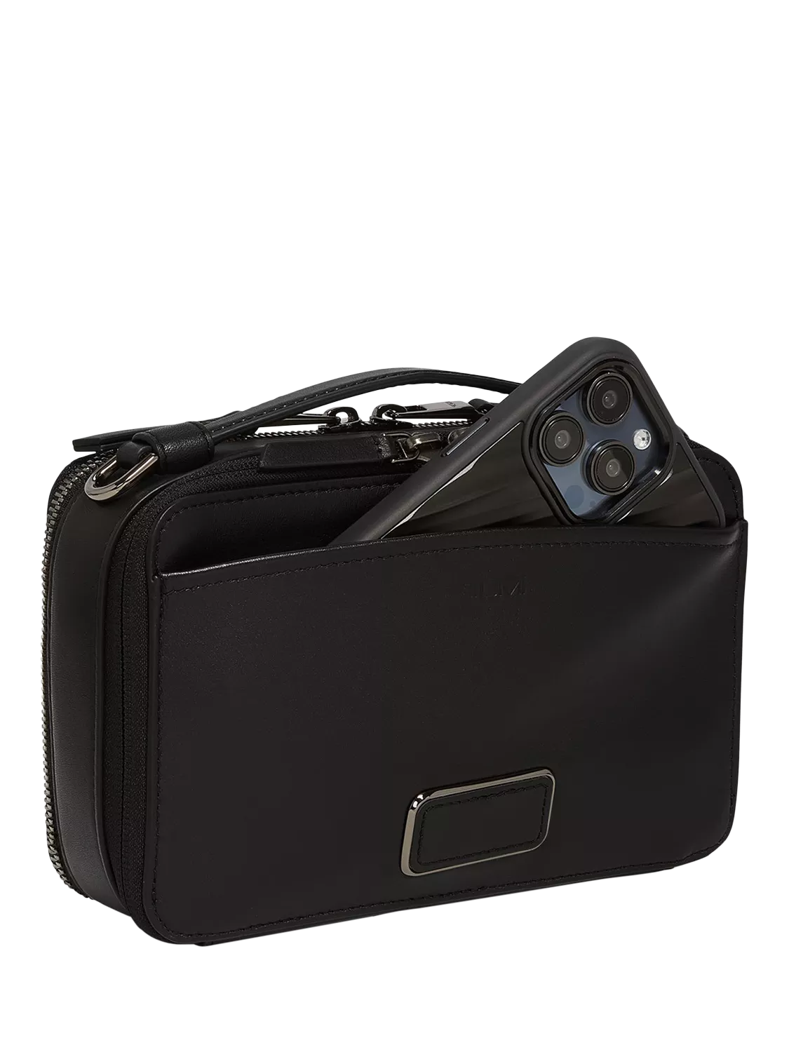 TUMI Myla leather crossbody bag in black gunmetal (British brand)