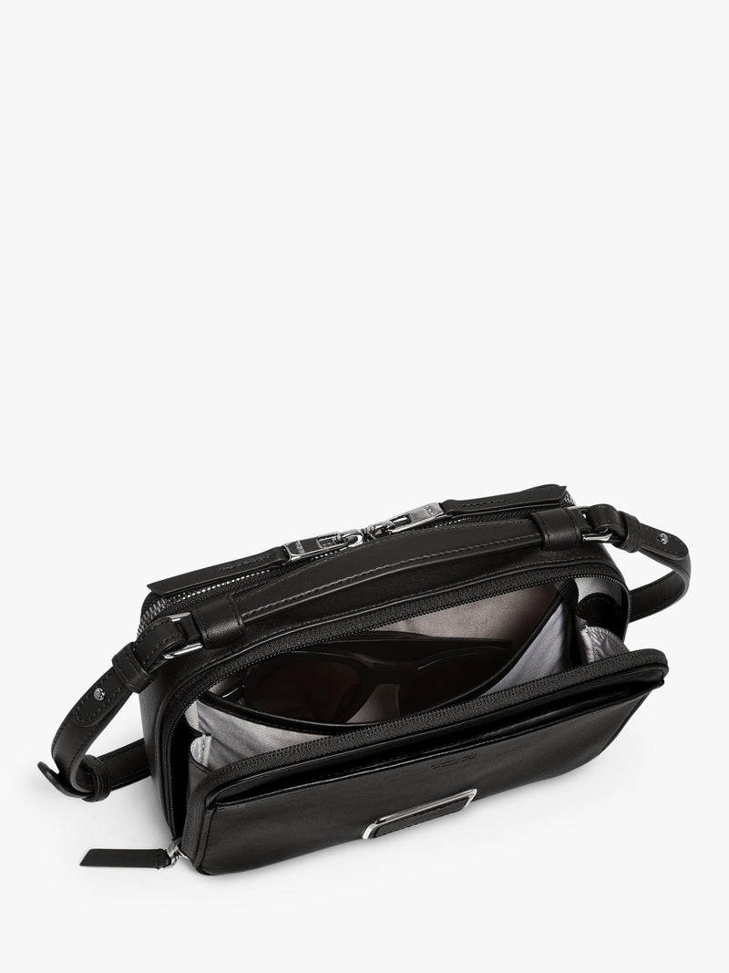 TUMI Myla leather crossbody bag in black gunmetal (British brand)