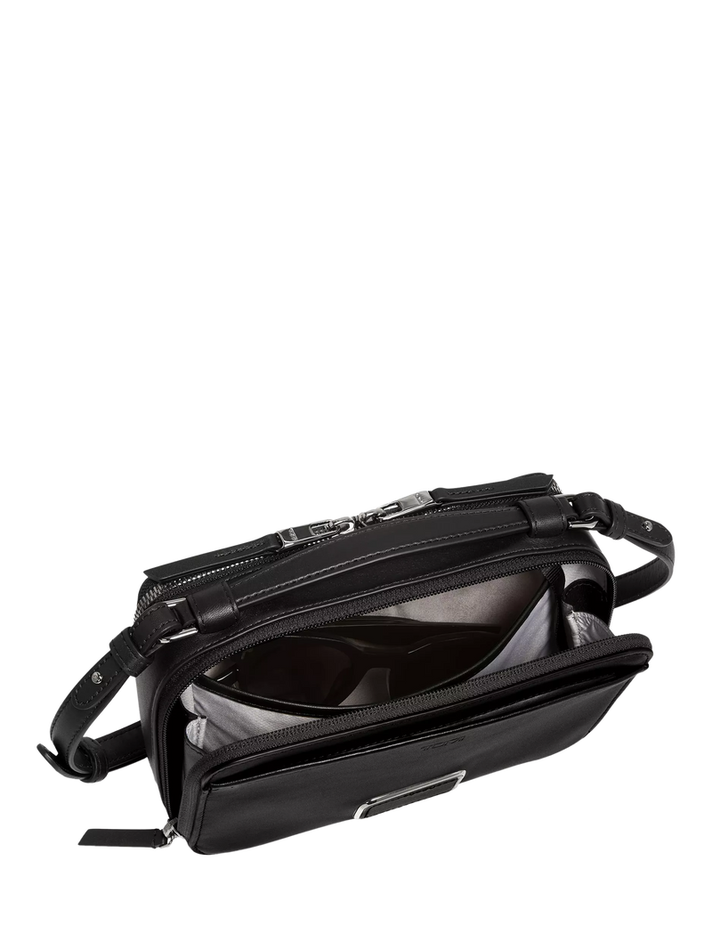 TUMI Myla leather crossbody bag in black gunmetal (British brand)