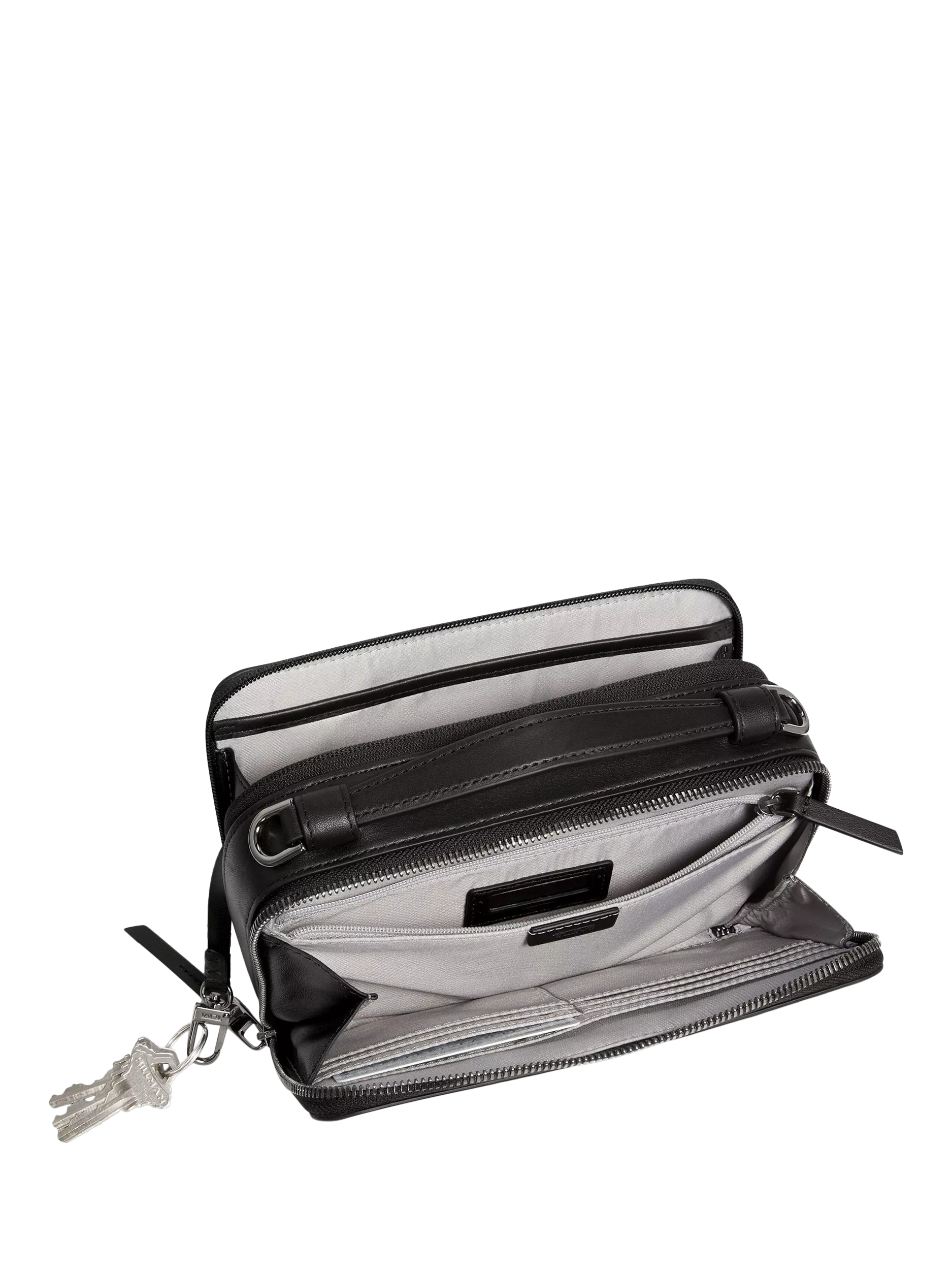 TUMI Myla leather crossbody bag in black gunmetal (British brand)