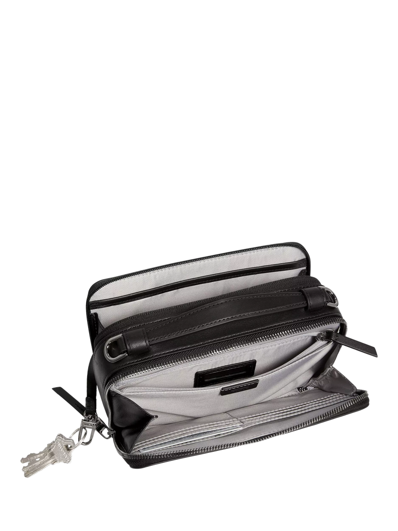 TUMI Myla leather crossbody bag in black gunmetal (British brand)