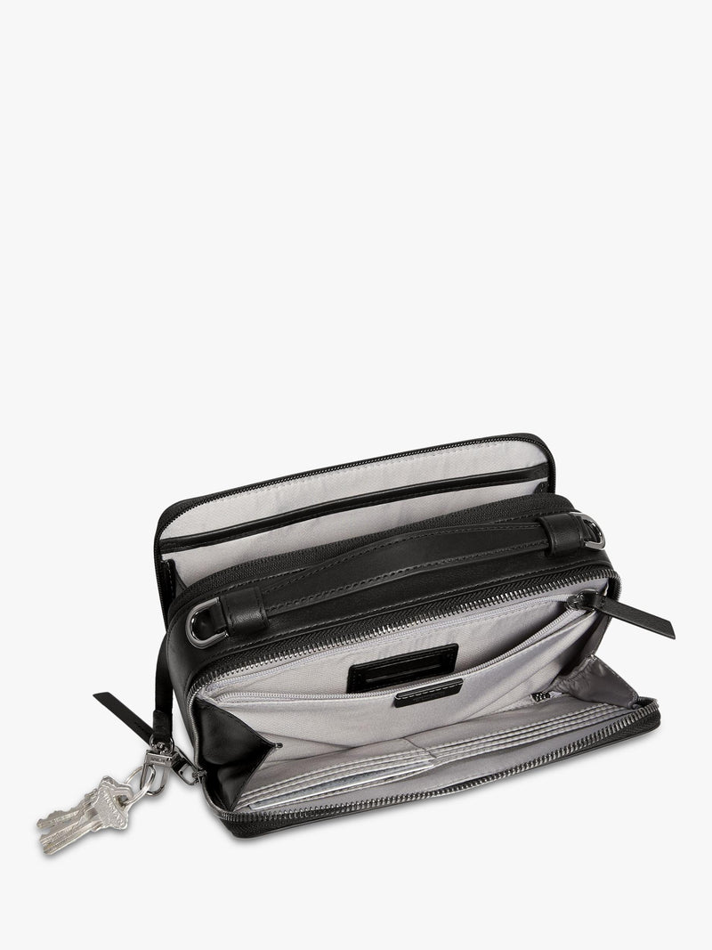 TUMI Myla leather crossbody bag in black gunmetal (British brand)