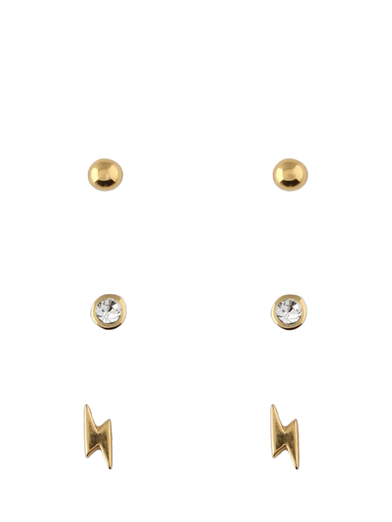 Orelia Crystal Stud & Lightning Earrings, Pack of 3