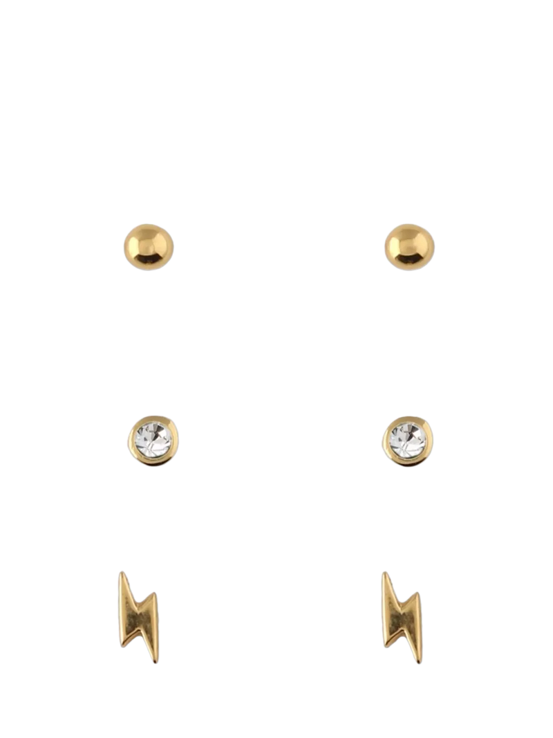 Orelia Crystal Stud & Lightning Earrings Pack of 3 (British brand)