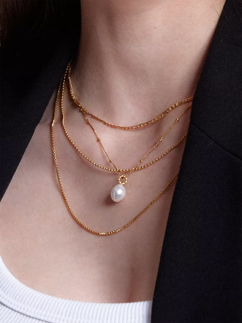 Orelia LUXE freshwater pearl drop pendant necklace pale gold, UK version