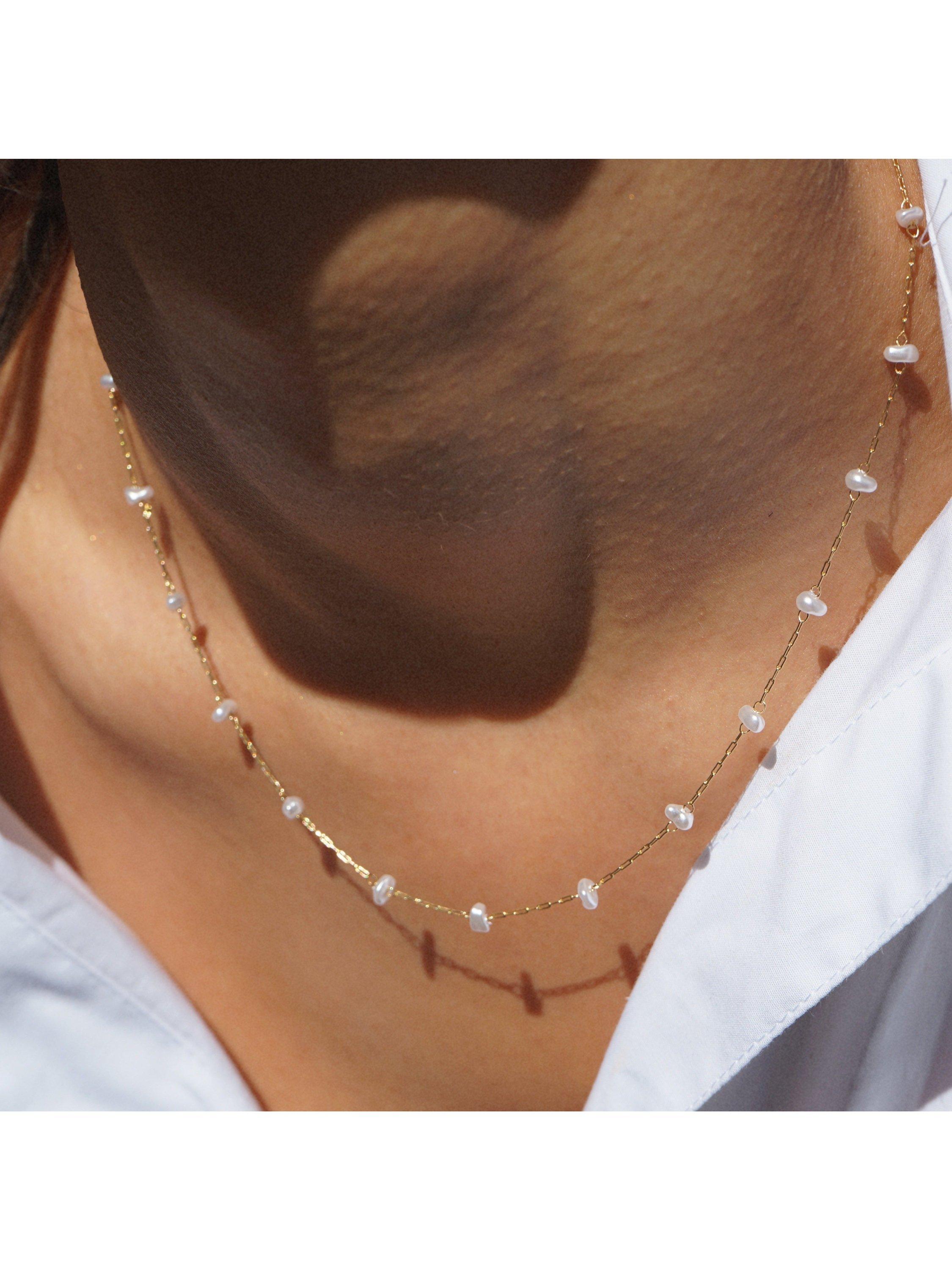 Orelia faux pearl station chain necklace pale gold - British product
