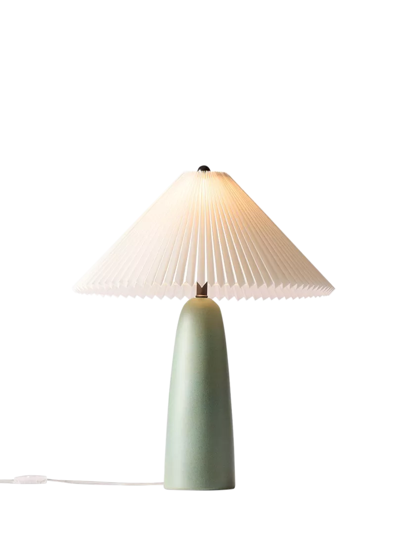 West Elm Louis Pleated Shade Table Lamp mid green, imported from the UK