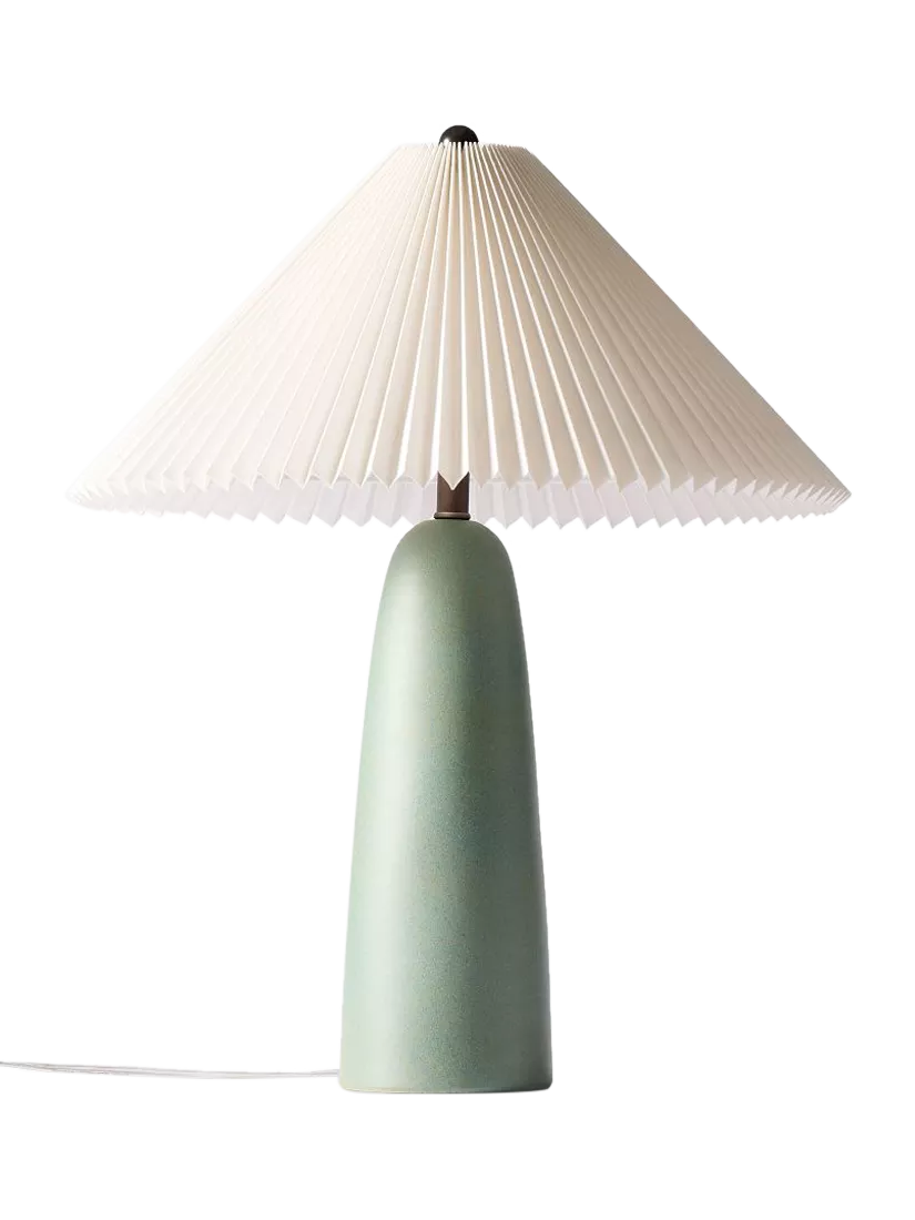 West Elm Louis Pleated Shade Table Lamp mid green, imported from the UK