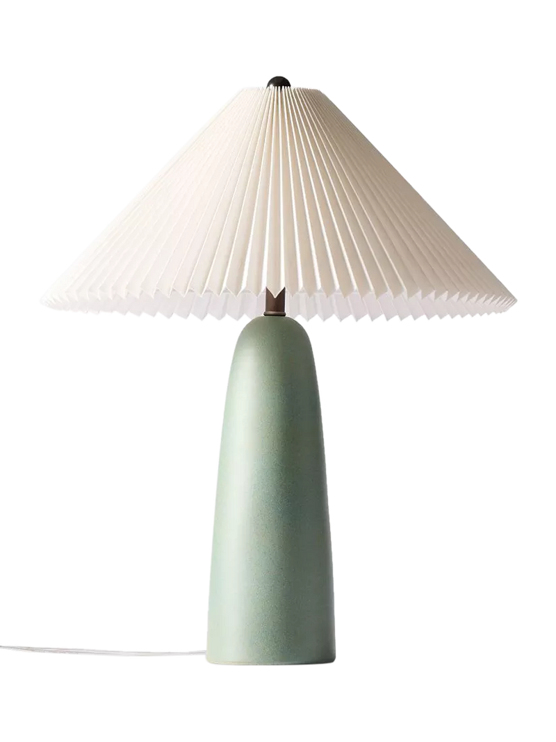 West Elm Louis Pleated Shade Table Lamp mid green, imported from the UK