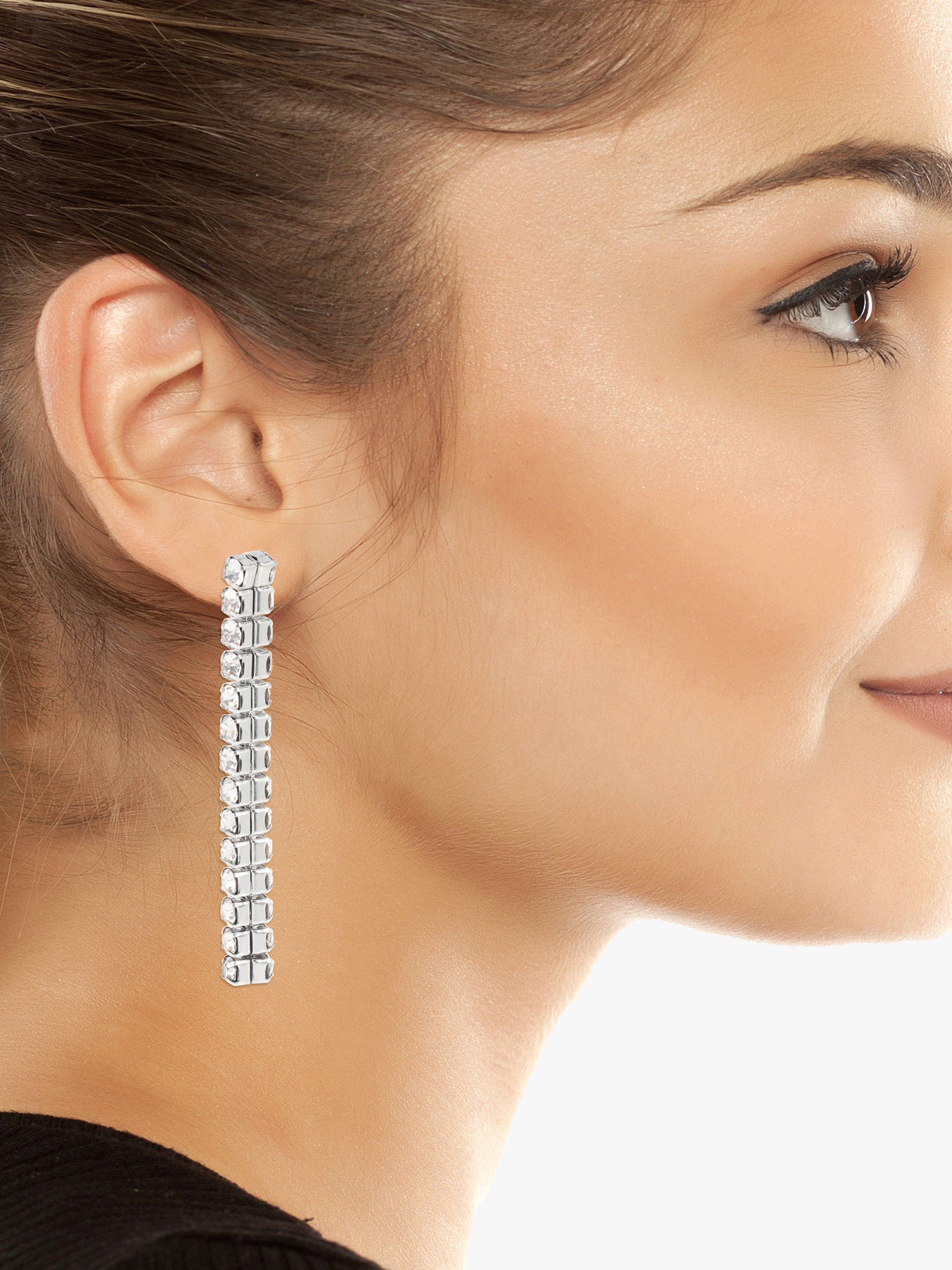 AllSaints crystal linear drop earrings warm silver, UK version