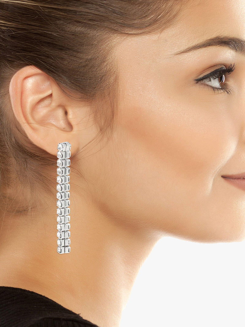 AllSaints crystal linear drop earrings warm silver, UK version