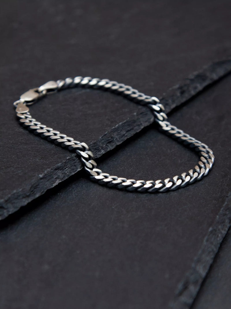 Hoxton London oxidised brushed curb bracelet silver 20cm, UK version