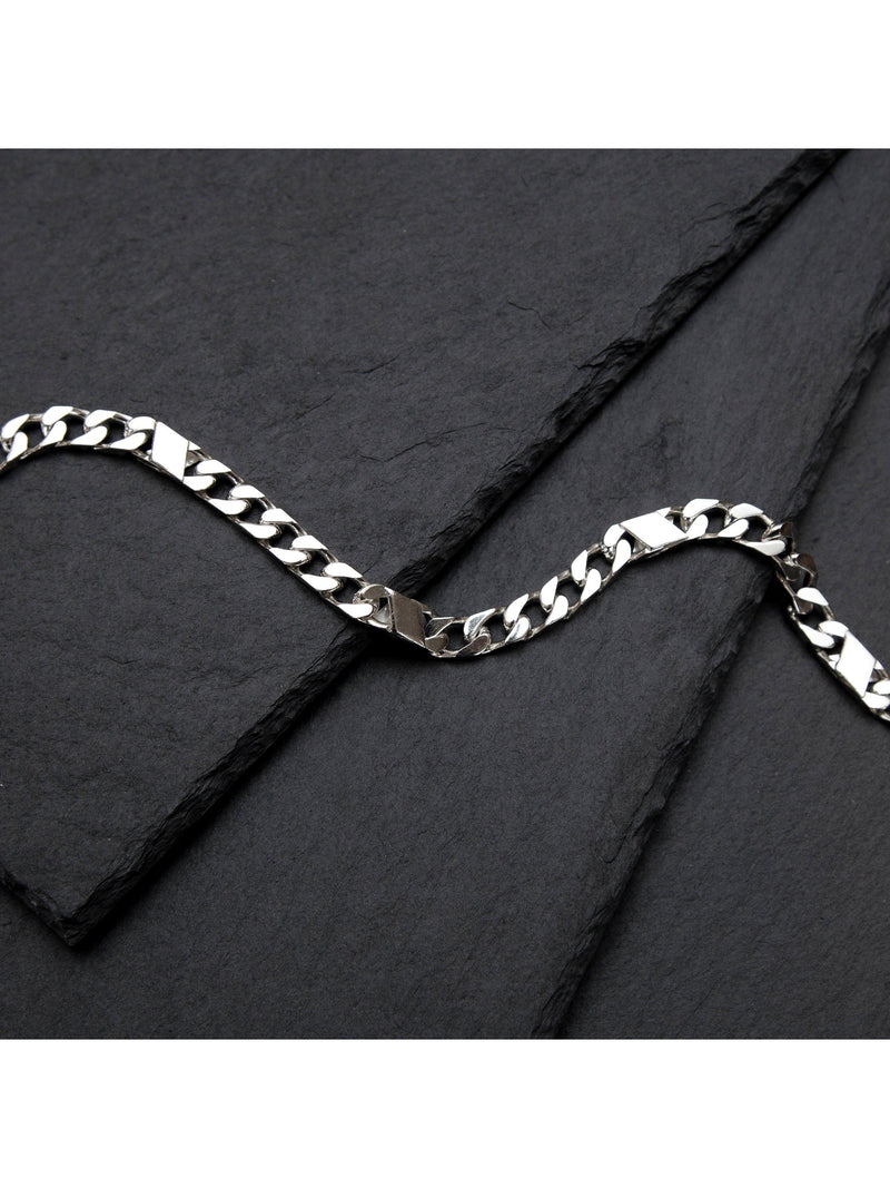 Hoxton London men's sterling silver bar and curb bracelet 21.5cm, imported from the UK