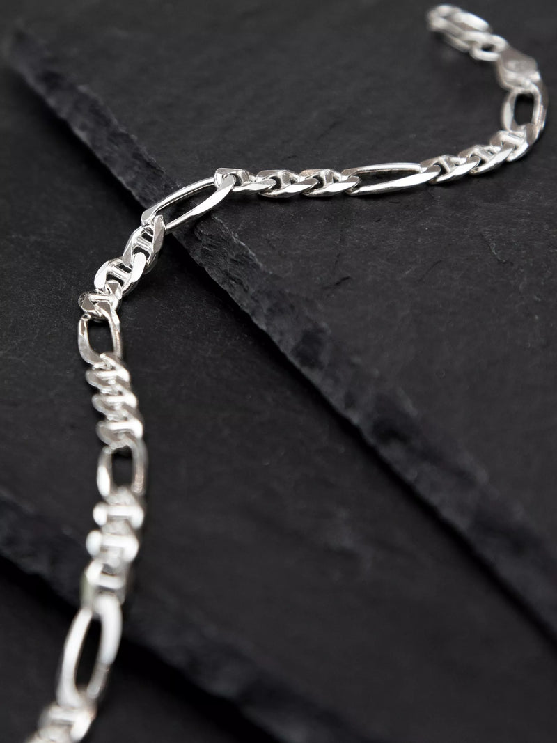 Hoxton London sterling silver Figaro Rambo chain bracelet 20cm, imported from the UK