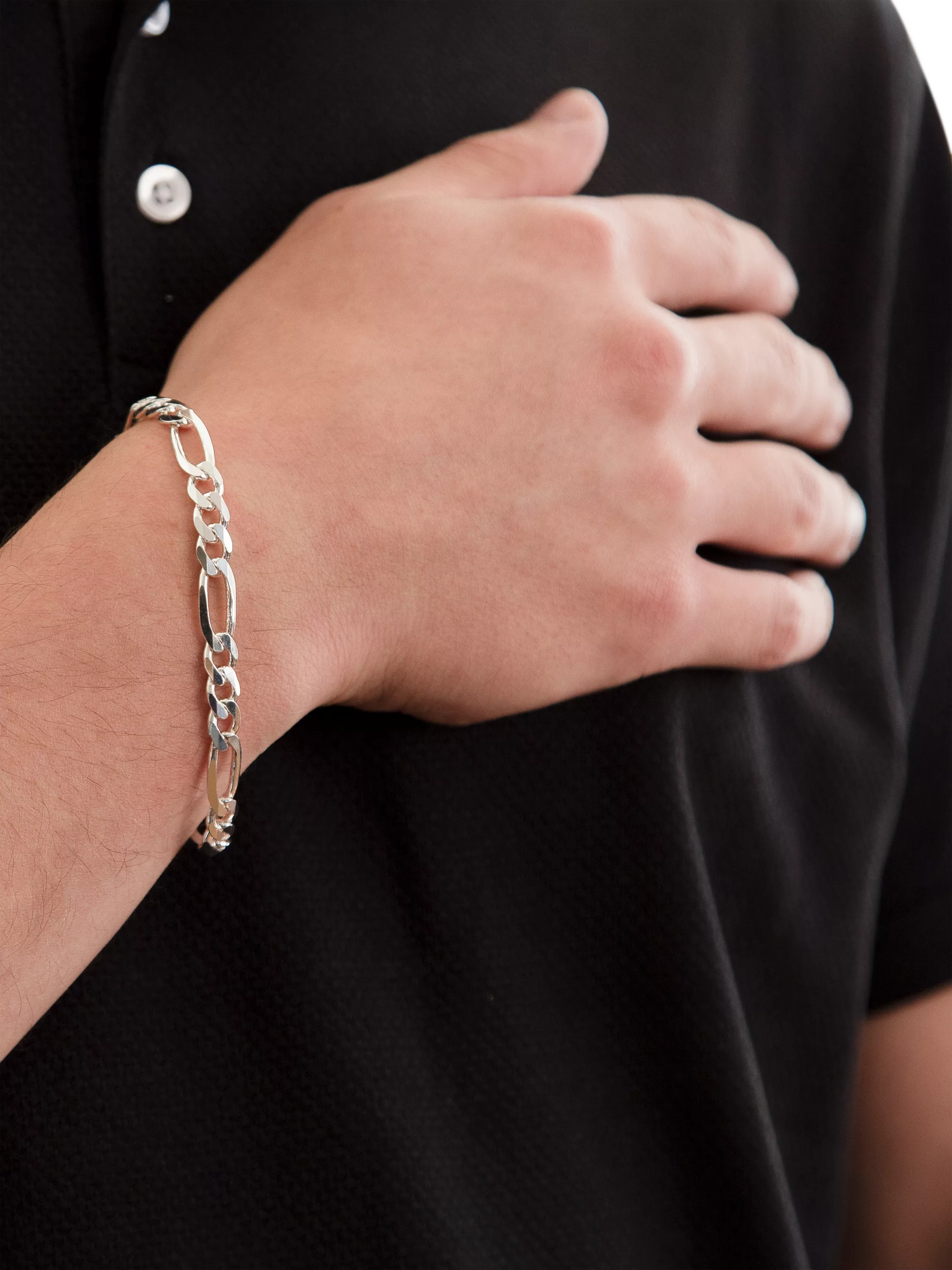 Hoxton London sterling silver Figaro Rambo chain bracelet 20cm, imported from the UK