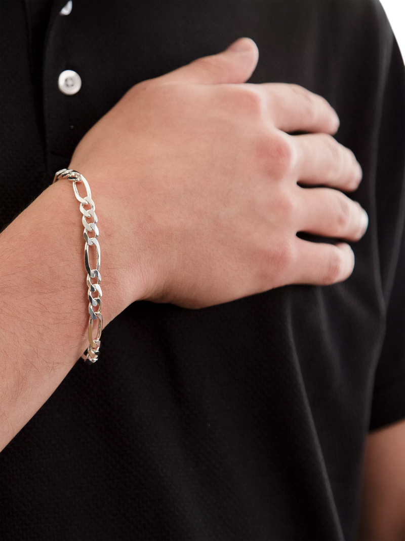 Hoxton London sterling silver Figaro Rambo chain bracelet 20cm, imported from the UK