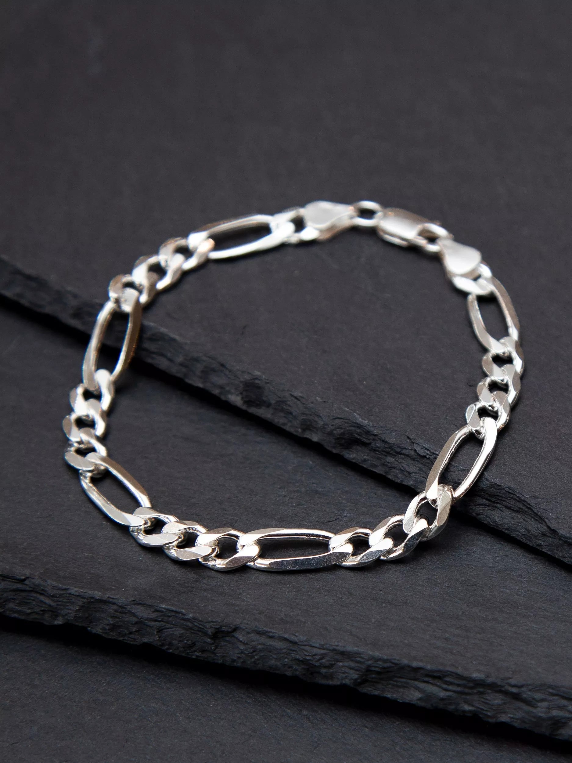 Hoxton London men's diamond cut figaro bracelet 20cm, imported from the UK