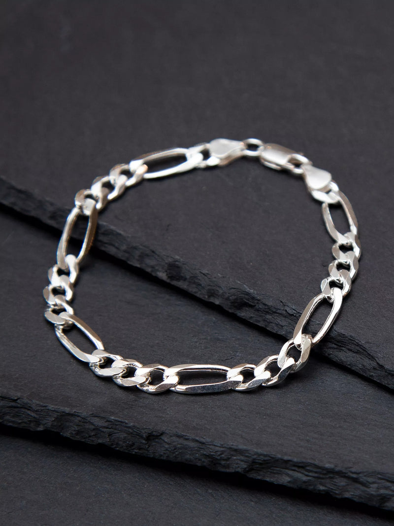Hoxton London men's diamond cut figaro bracelet 20cm, imported from the UK