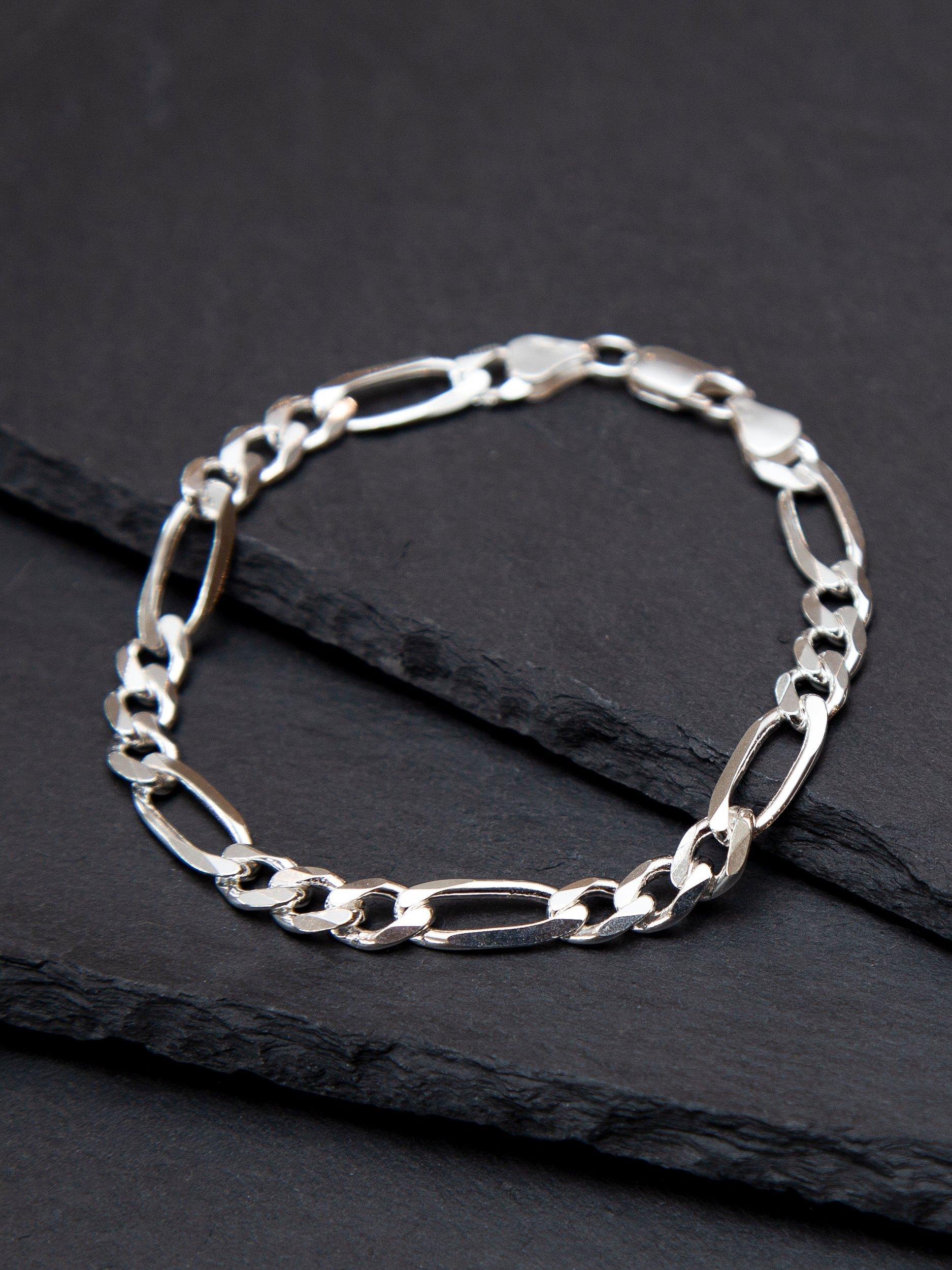 Hoxton London men's diamond cut figaro bracelet 20cm, imported from the UK