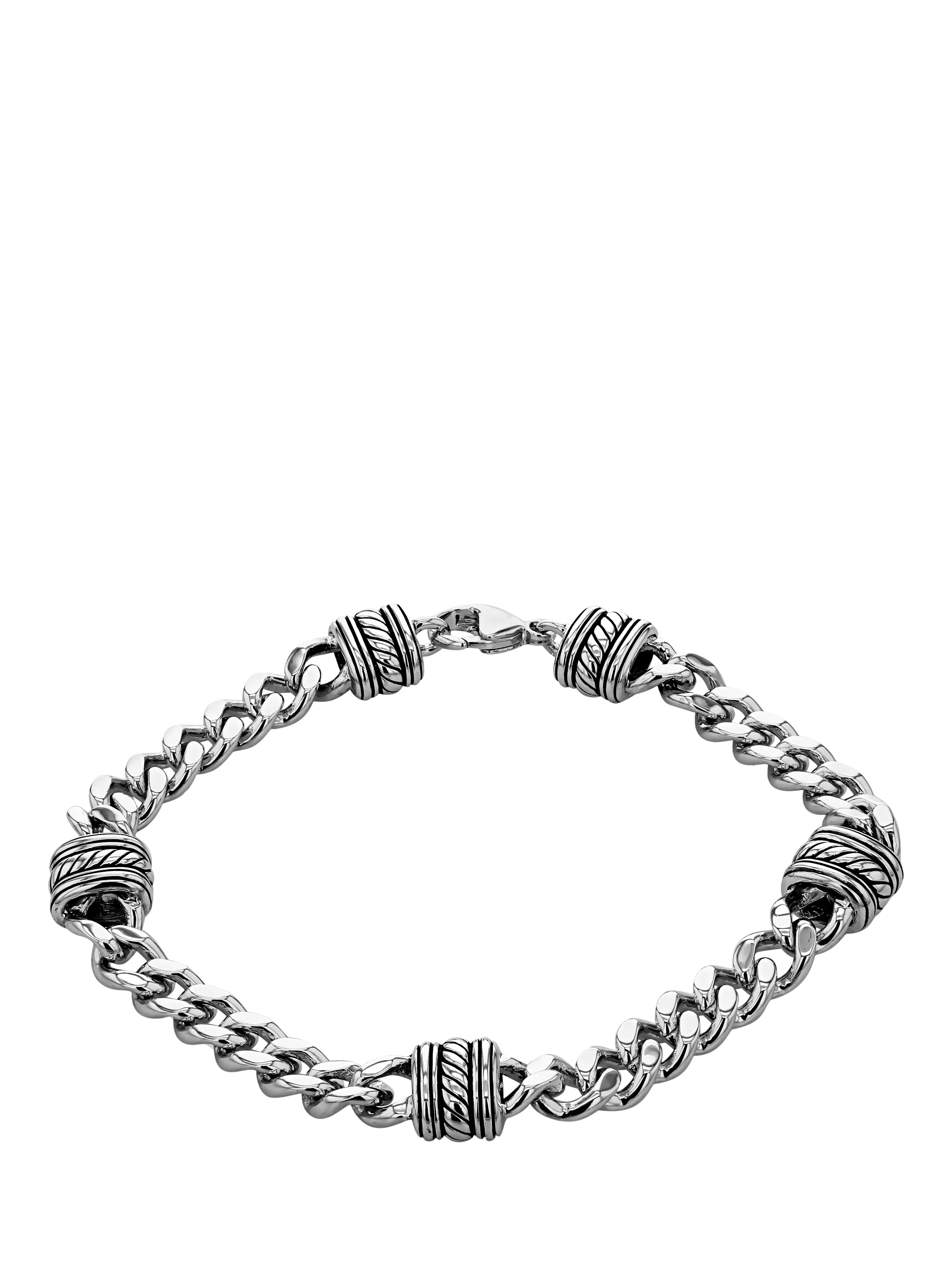 Hoxton London men's rhodium plated silver curb bracelet - British product