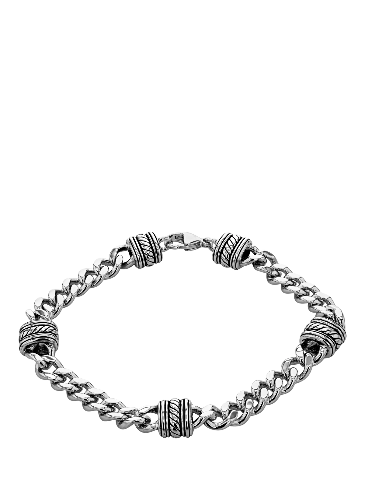 Hoxton London men's rhodium plated silver curb bracelet - British product