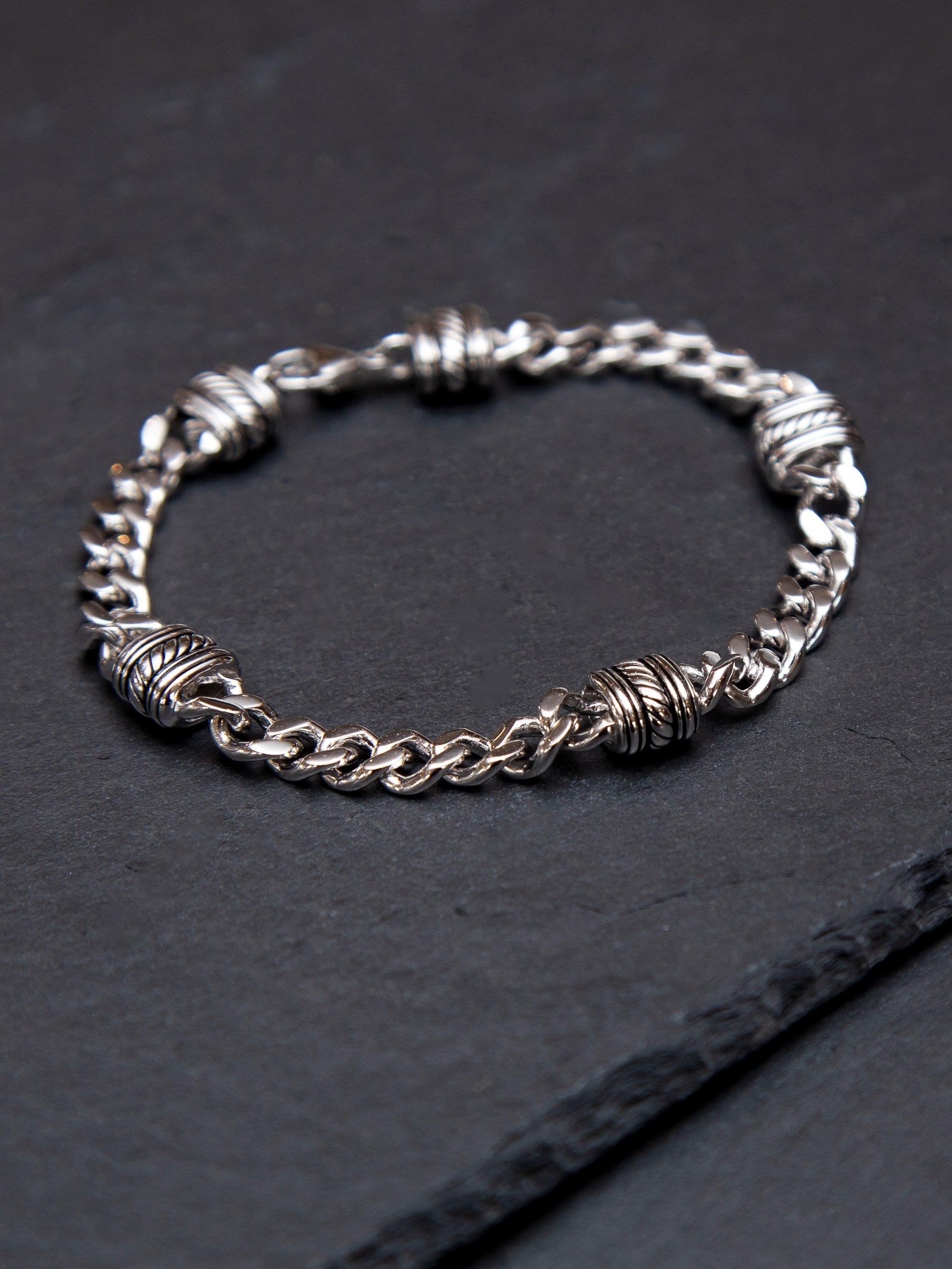 Hoxton London men's rhodium plated silver curb bracelet - British product
