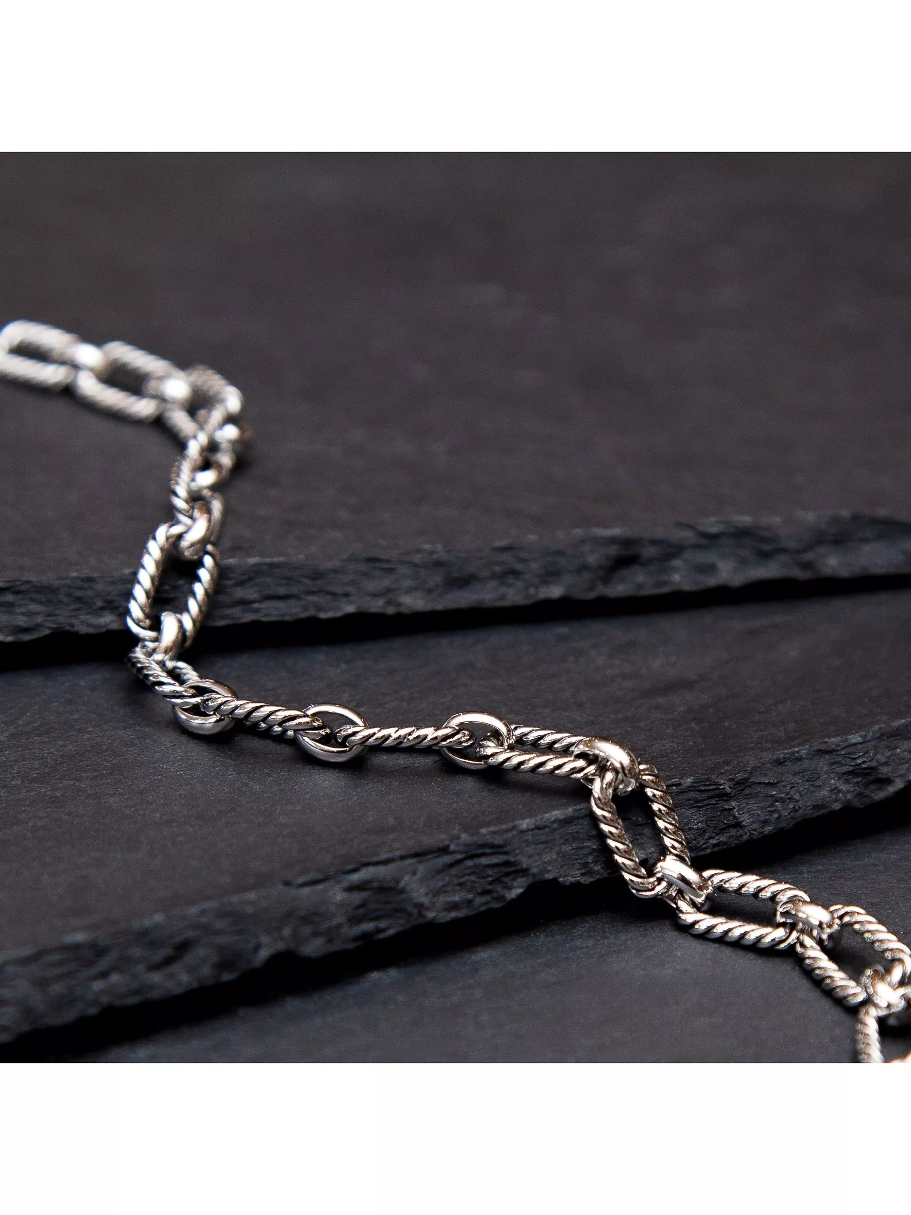 Hoxton London men's rhodium plated twist-link bracelet, imported from the UK