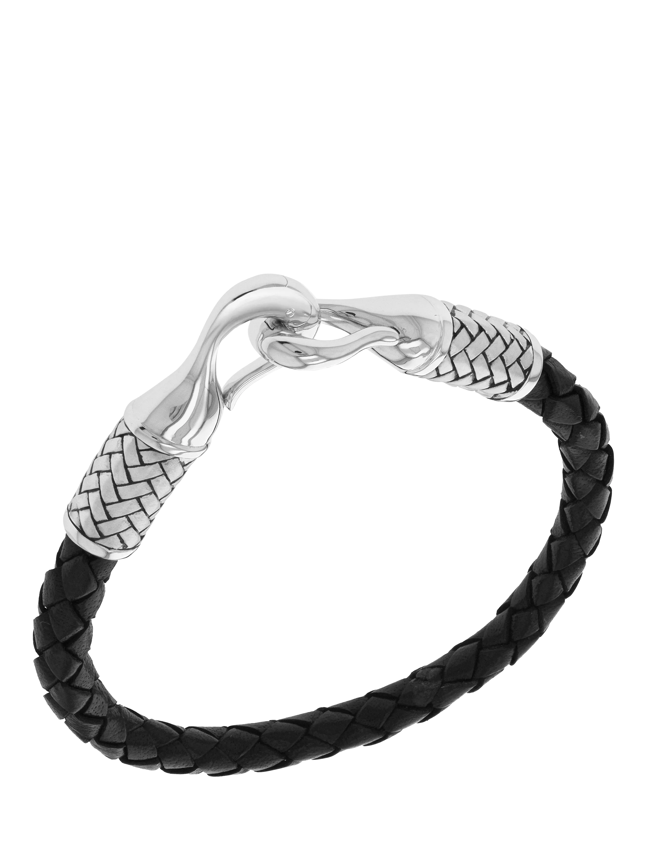 Hoxton London men's leather woven bracelet silver black - UK version