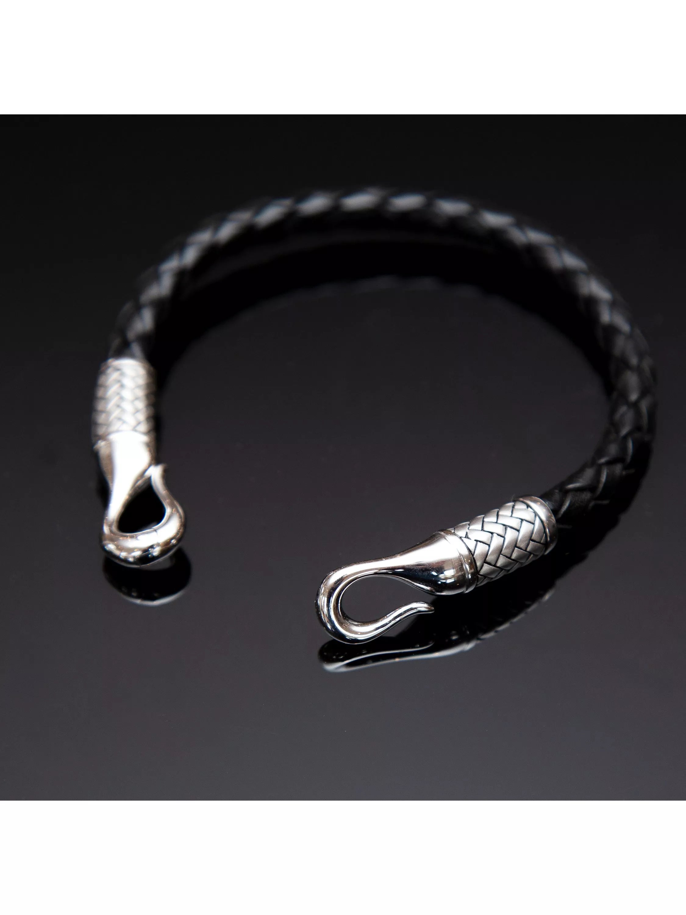 Hoxton London men's leather woven bracelet silver black - UK version