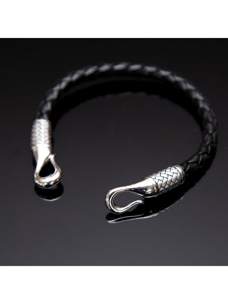 Hoxton London men's leather woven bracelet silver black - UK version