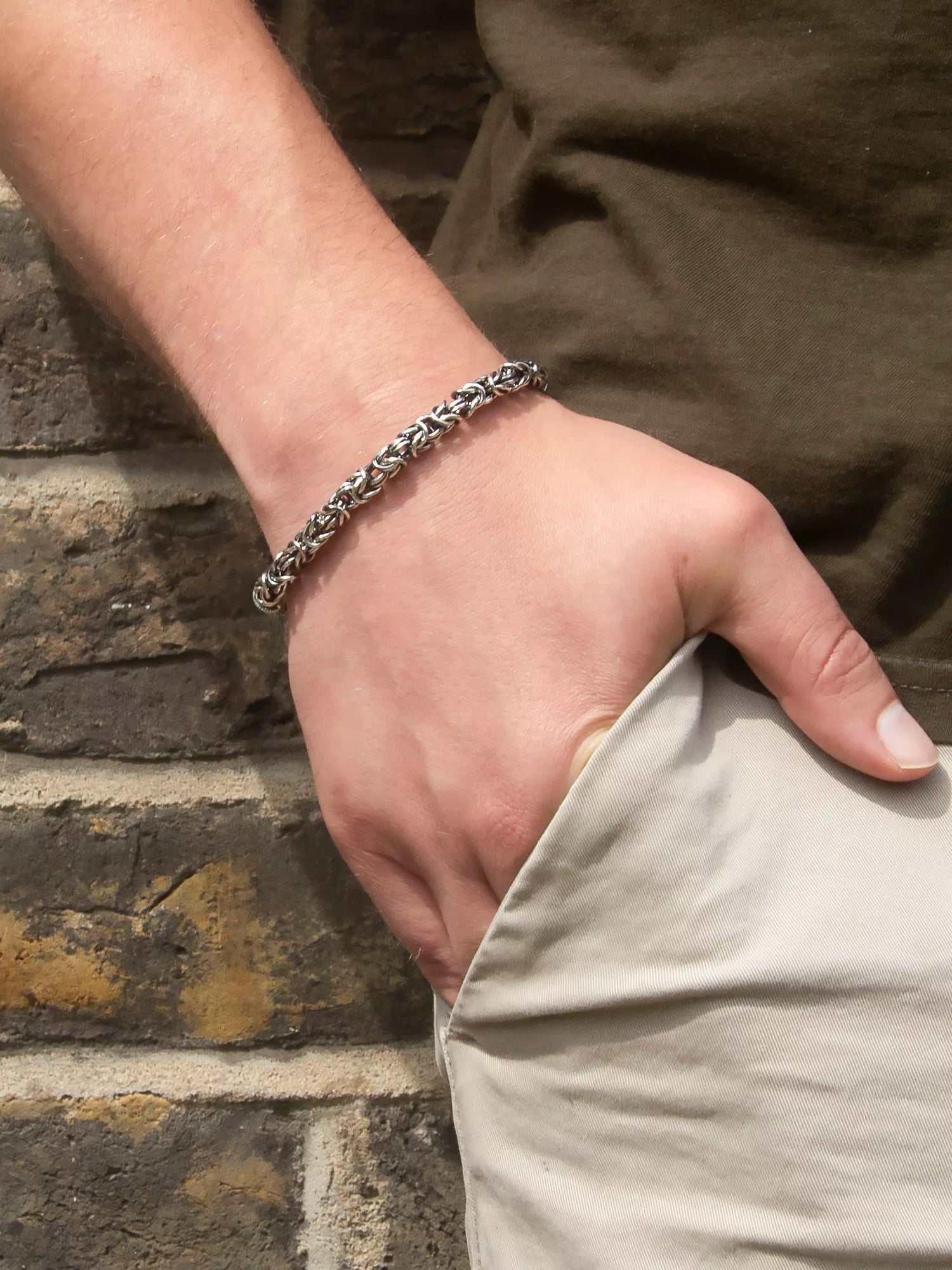 Hoxton London rhodium plated sterling silver byzantine bracelet - British product