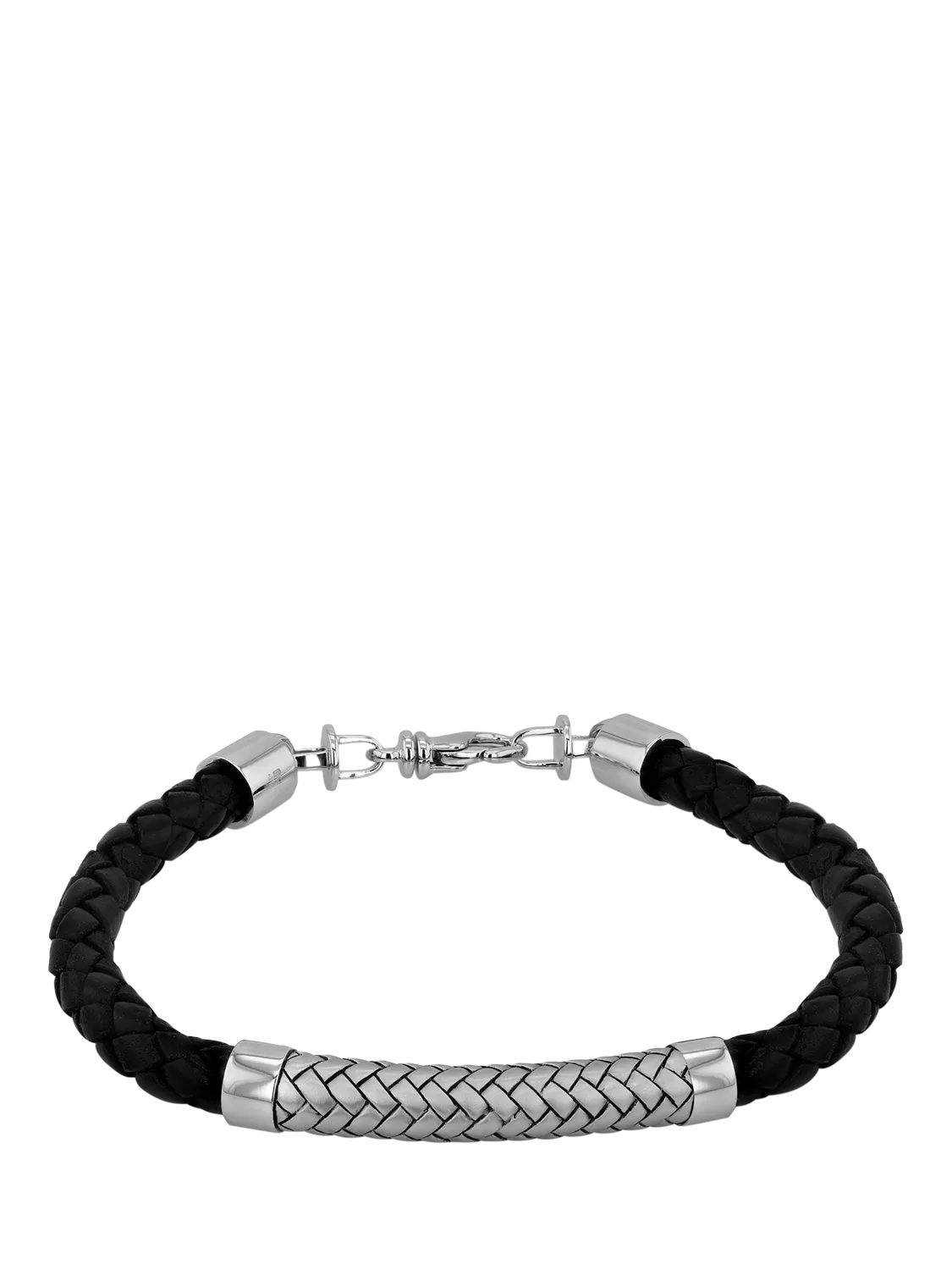 Hoxton London rhodium plated leather bracelet 21.5cm, UK version