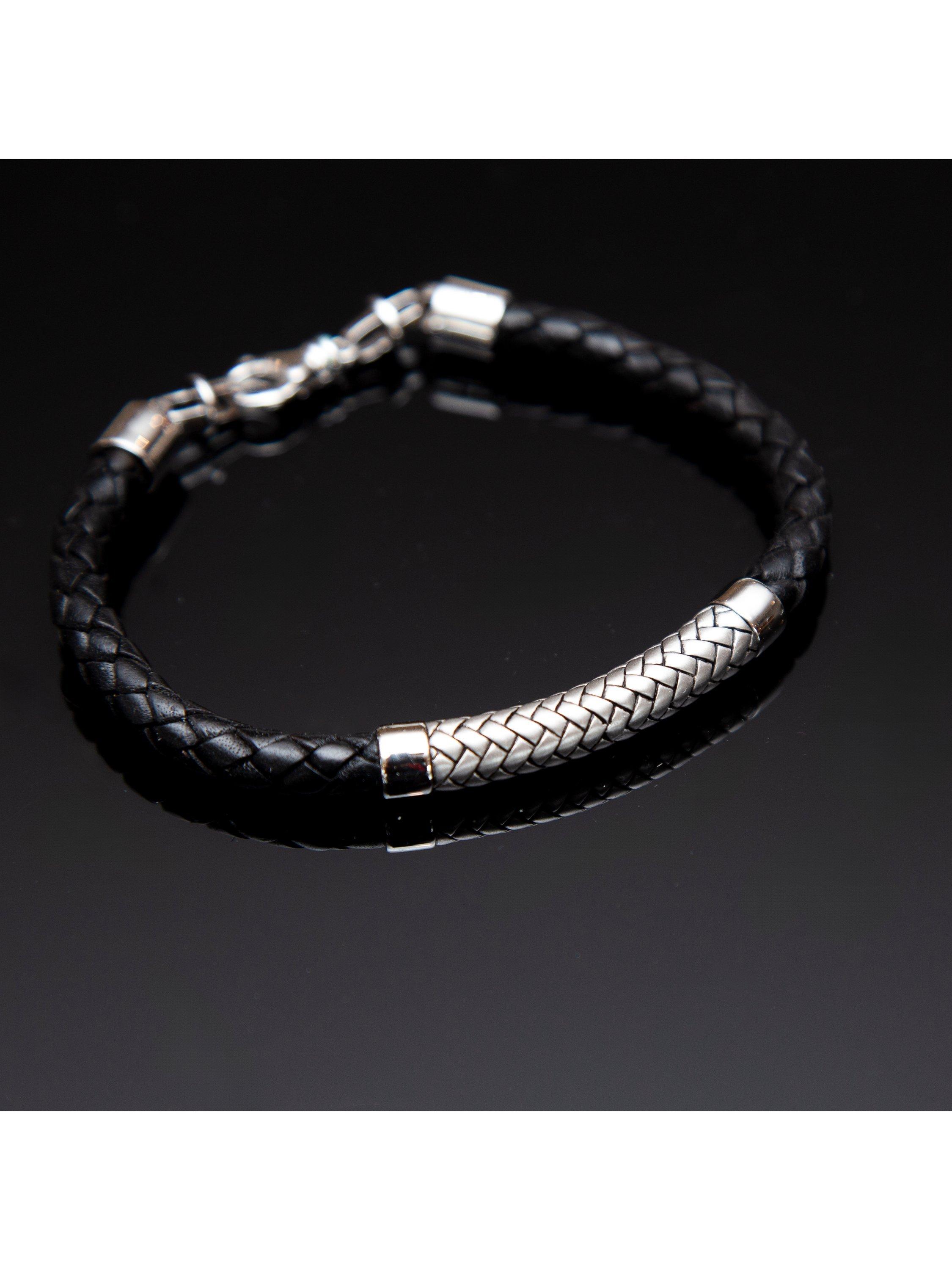 Hoxton London rhodium plated leather bracelet 21.5cm, UK version