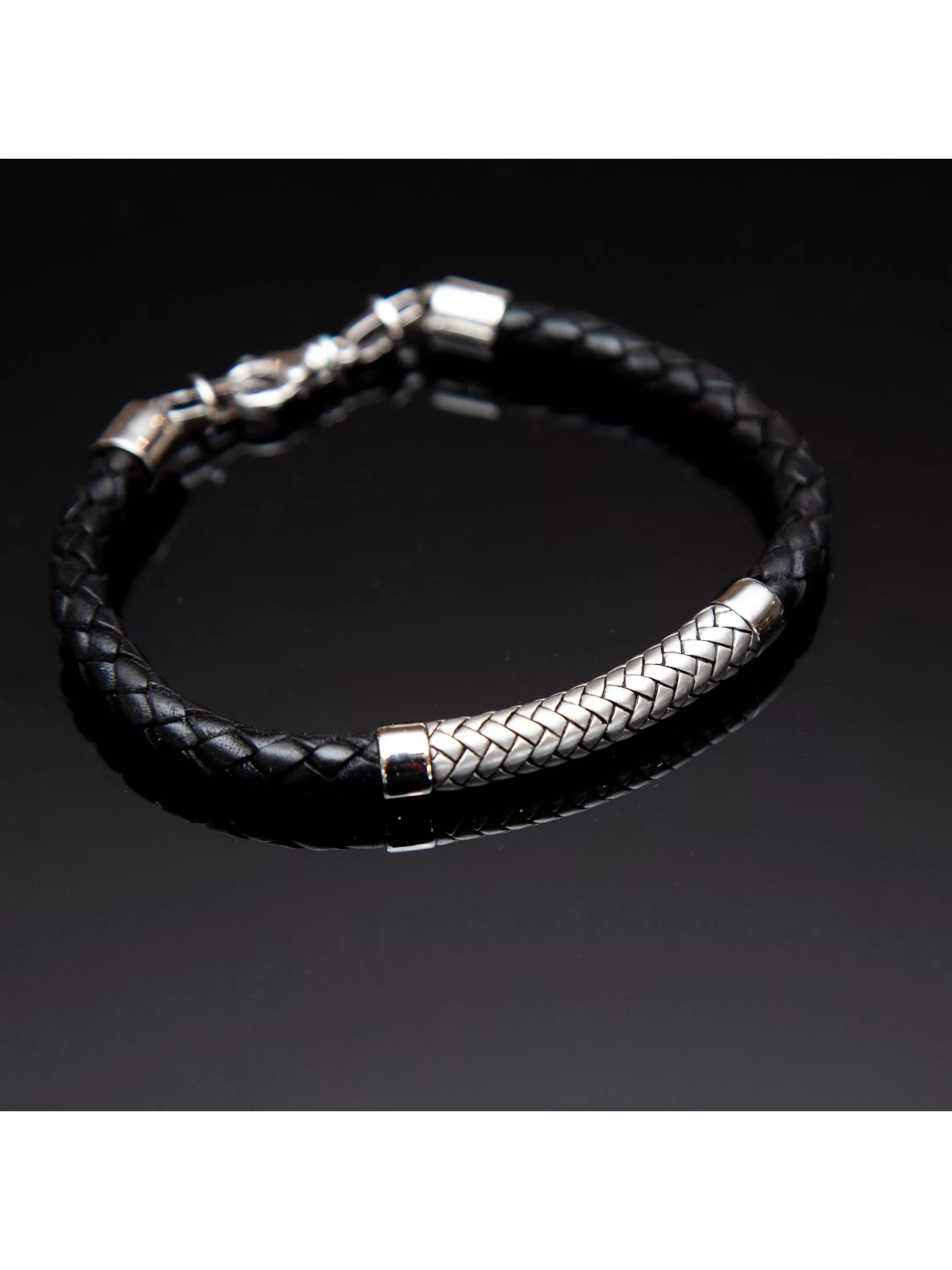 Hoxton London rhodium plated leather bracelet 21.5cm, UK version