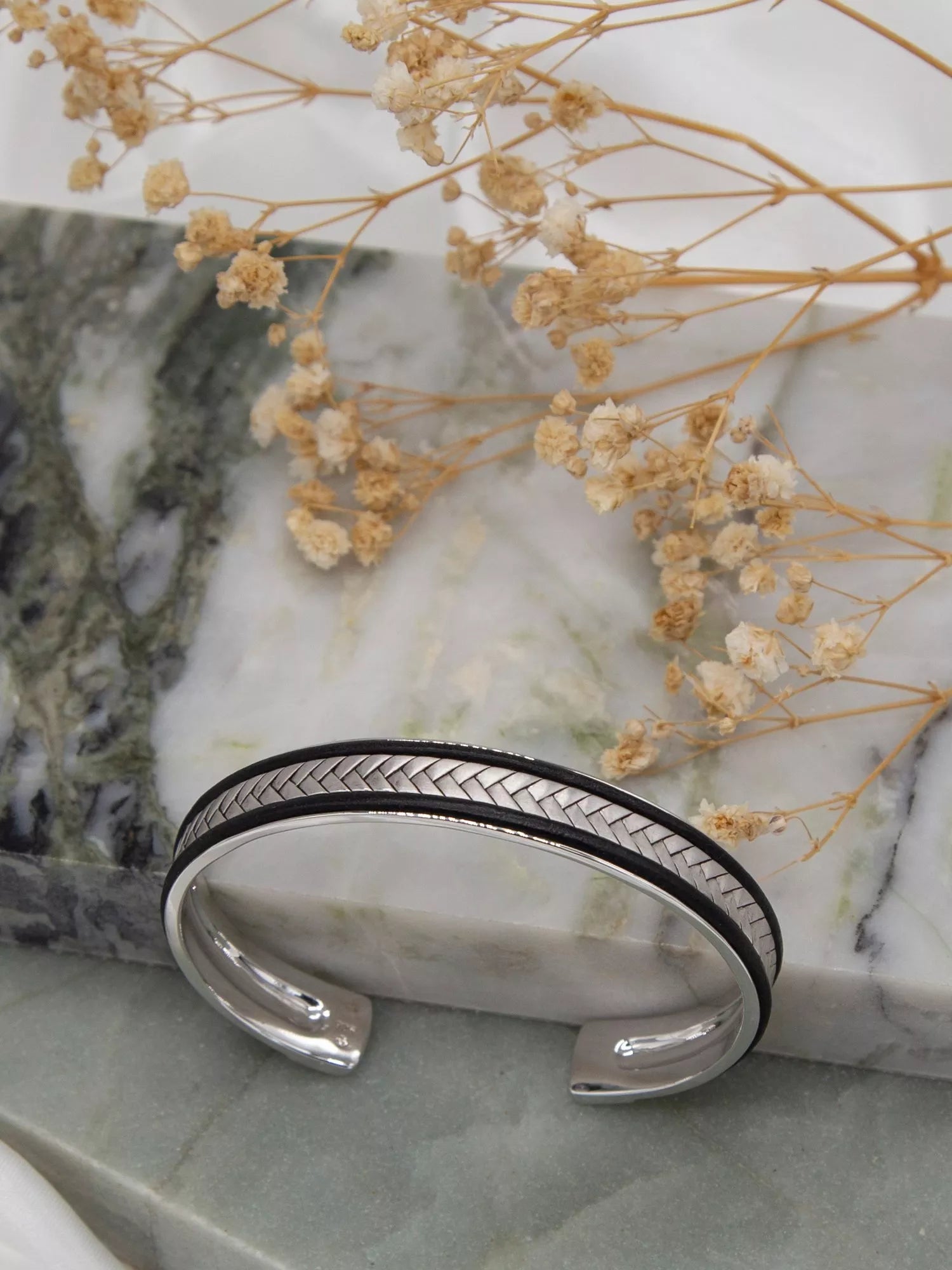 Hoxton London leather satin herringbone bangle - British product