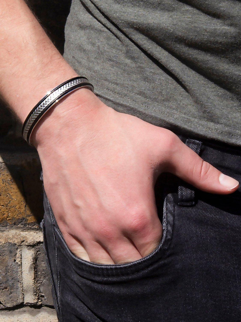 Hoxton London leather satin herringbone bangle - British product