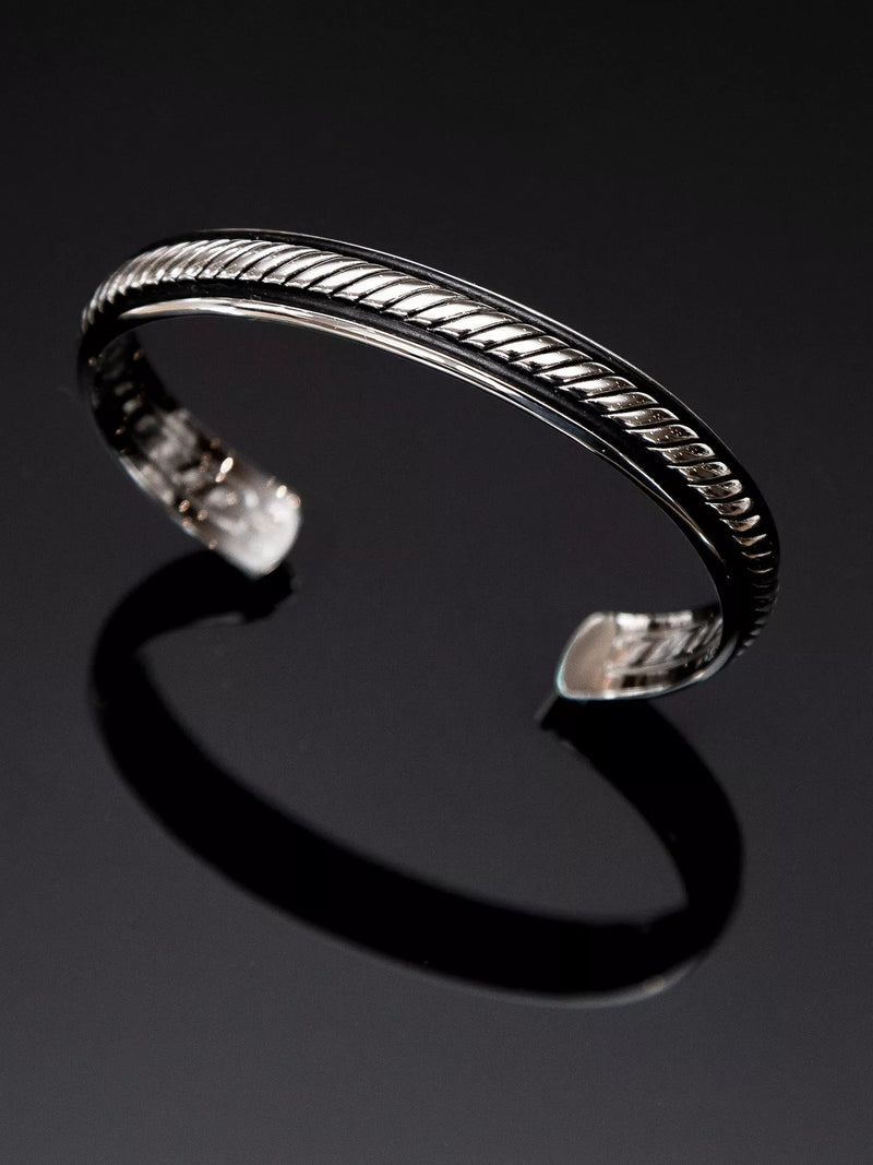 Hoxton London twist leather bangle silver black, imported from the UK