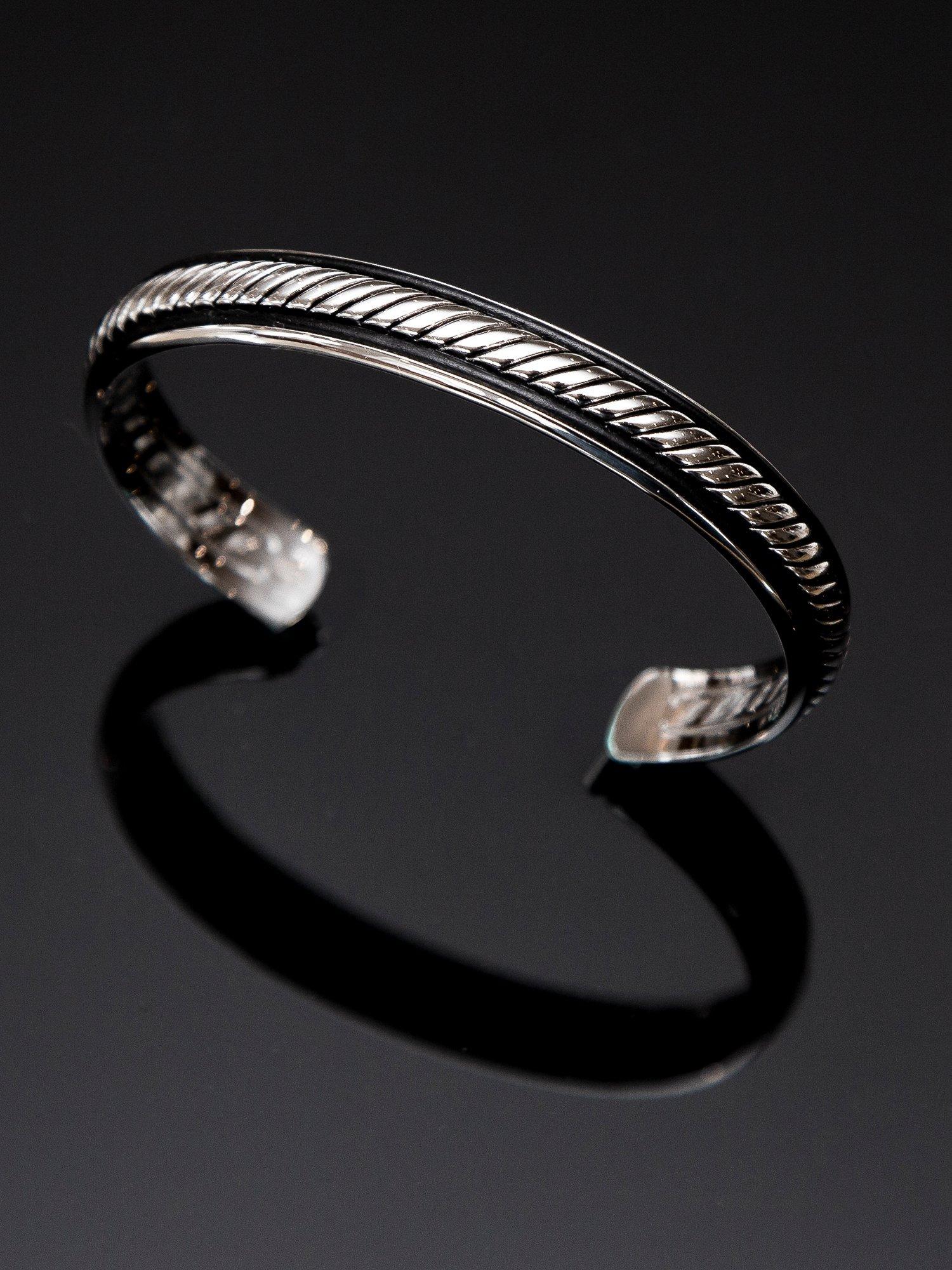 Hoxton London twist leather bangle silver black, imported from the UK