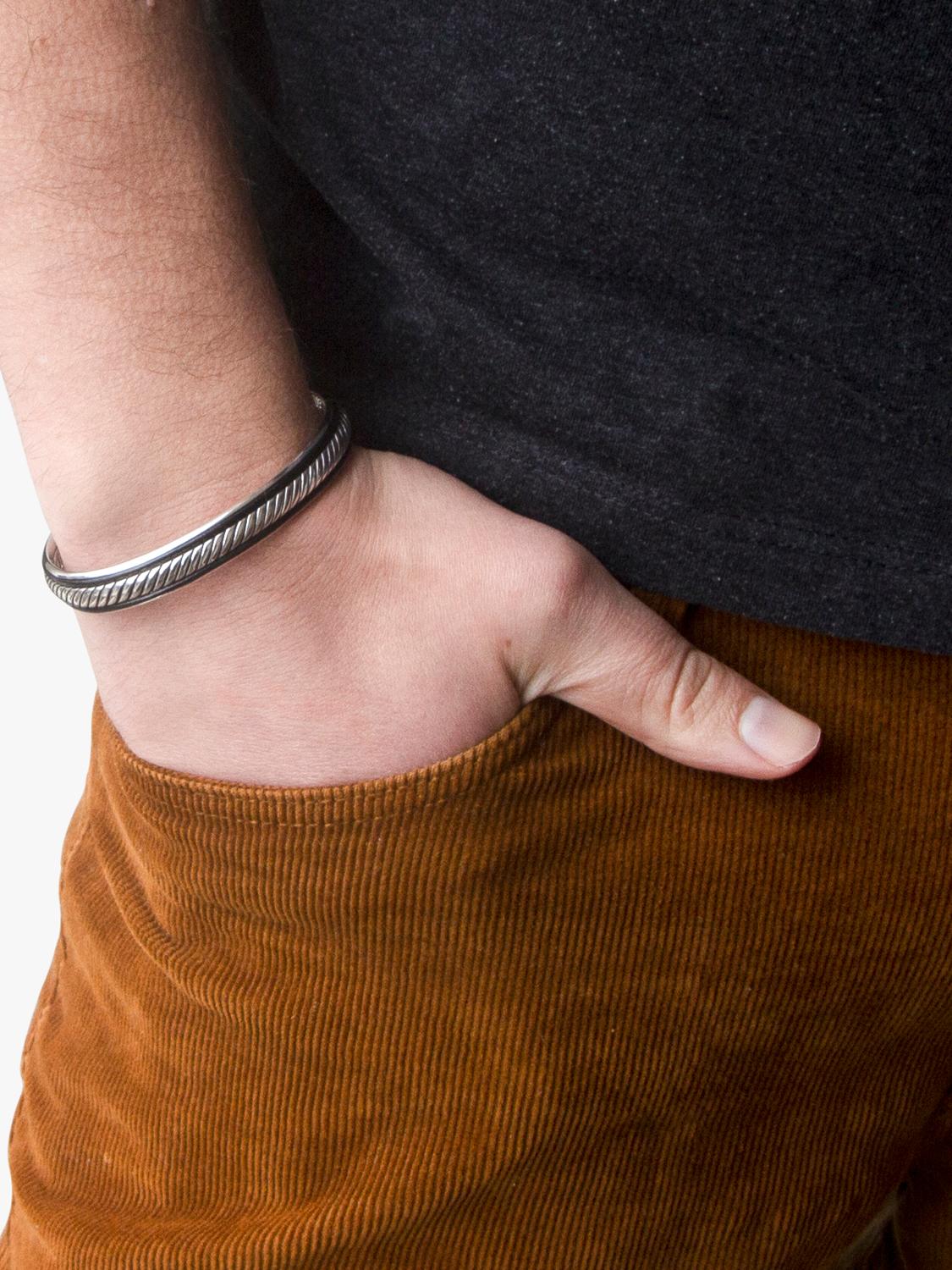 Hoxton London twist leather bangle silver black, imported from the UK