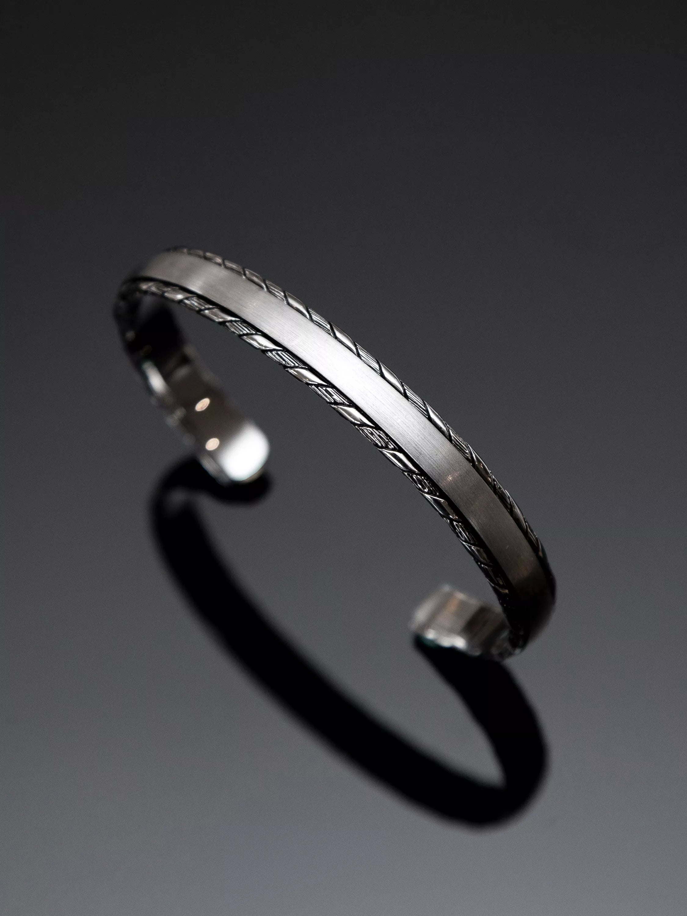 Hoxton London rhodium plated silver satin twist bangle, UK version
