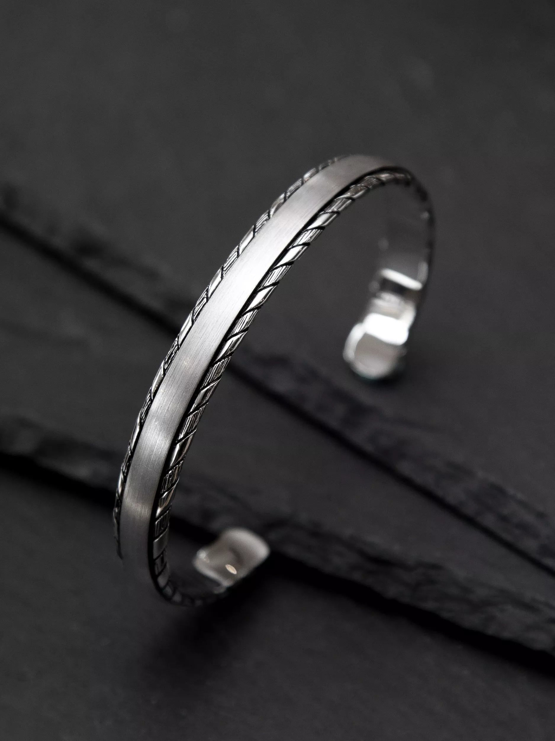 Hoxton London rhodium plated silver satin twist bangle, UK version