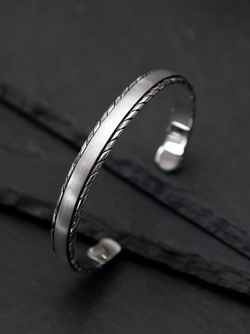 Hoxton London rhodium plated silver satin twist bangle, UK version