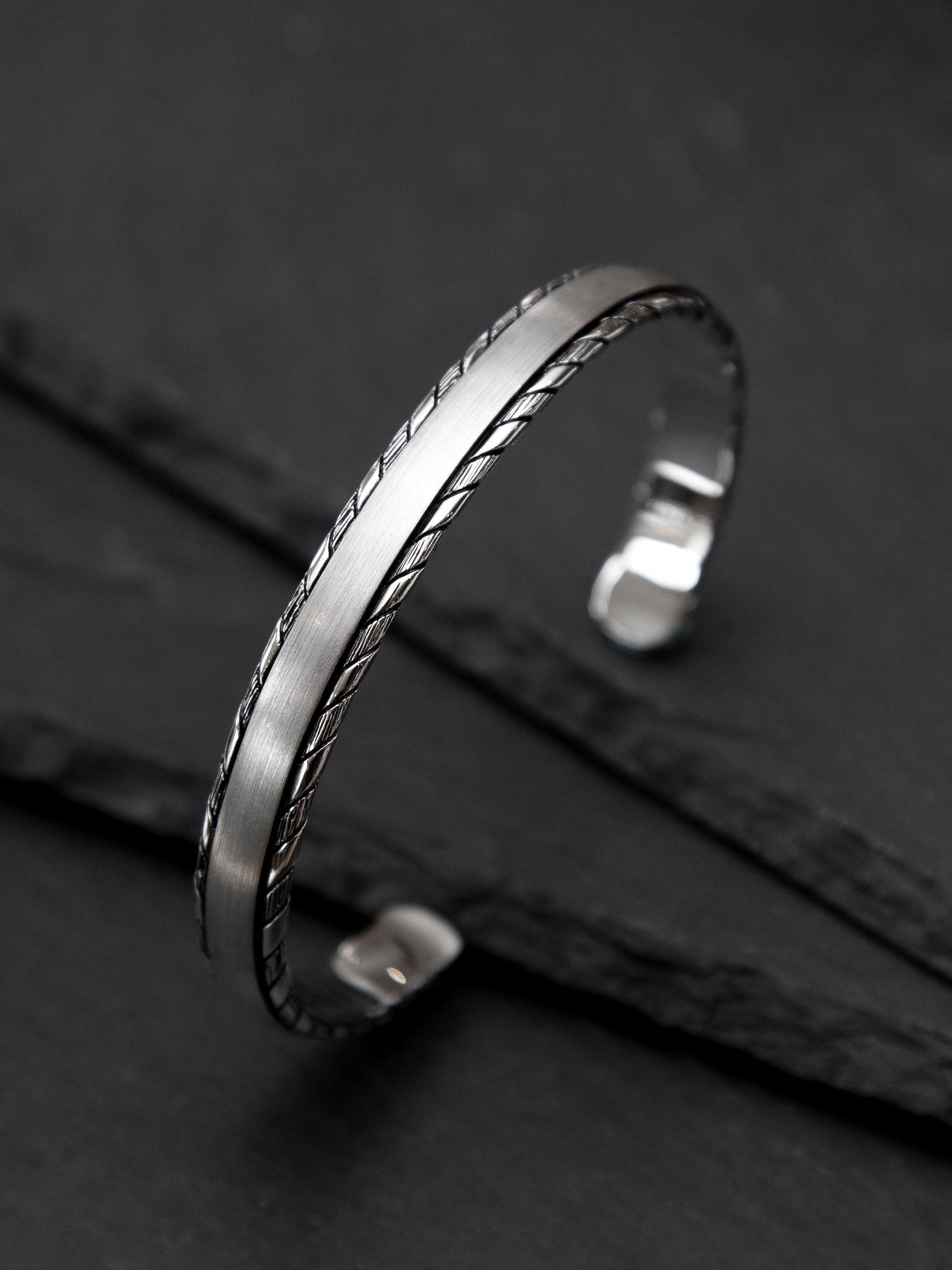Hoxton London rhodium plated silver satin twist bangle, UK version