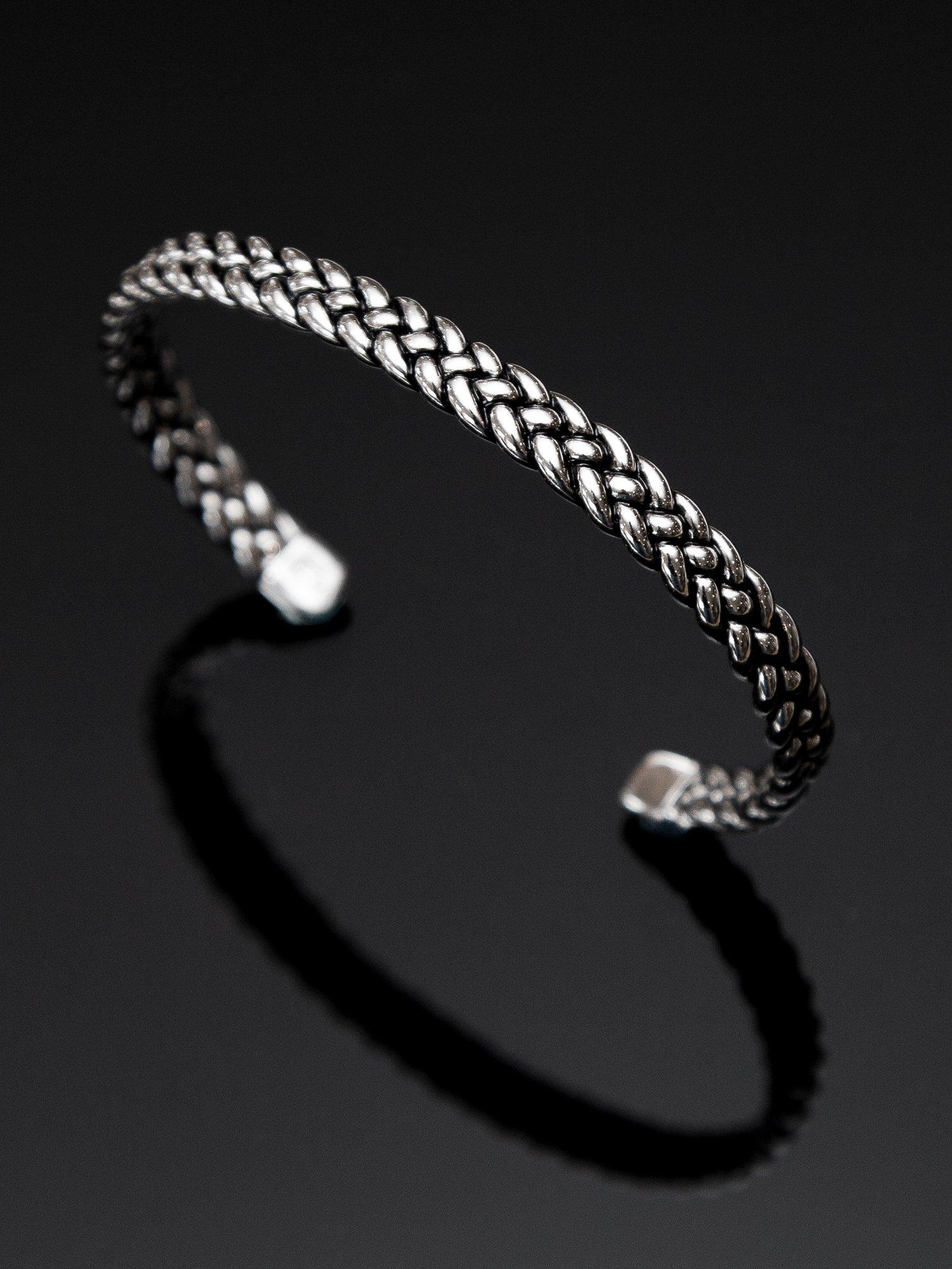 Hoxton London men's oxidised braided silver cuff bangle, UK version